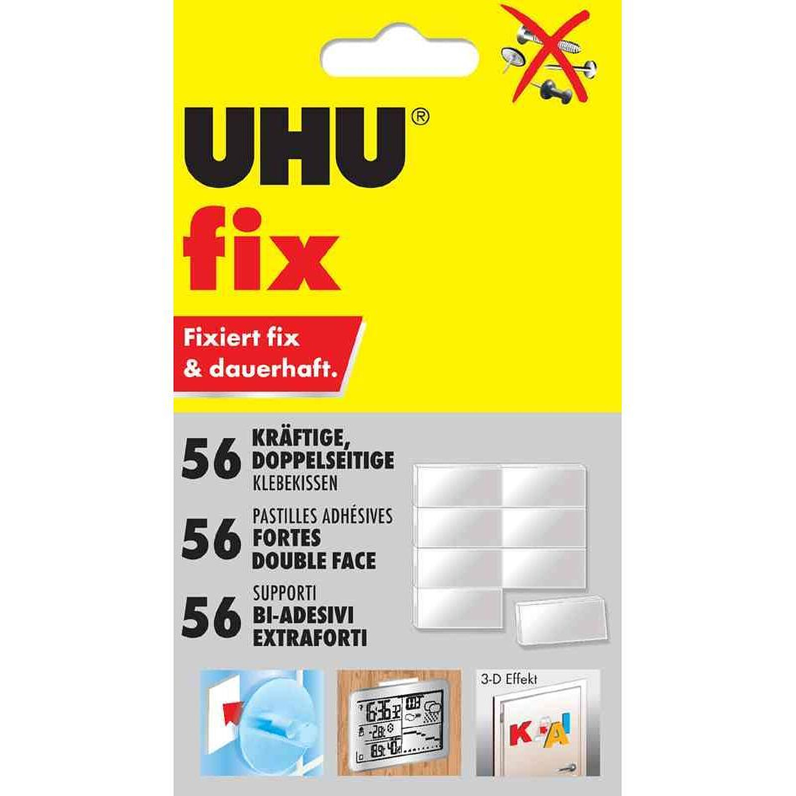 UHU Pochette de 56 pastilles prédécoupées double-face Fix - Ruban
