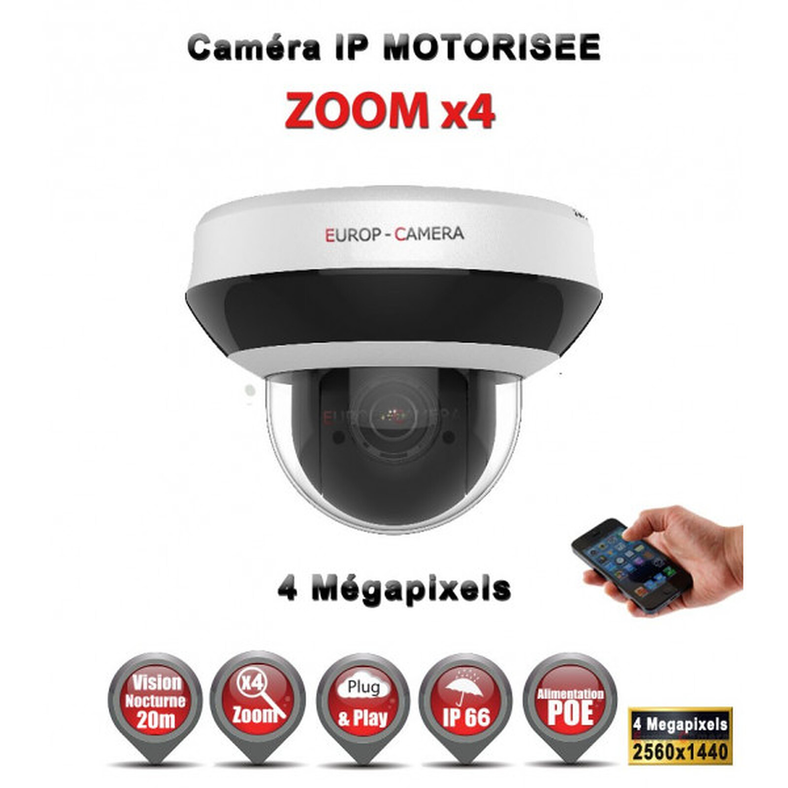 Kit Vidéo Surveillance PRO IP CPL HIKVISION : 4x Caméras POE Dômes IR 30M 4  MP + Enregistreur NVR 4 canaux H265+ 2000 Go Europ 