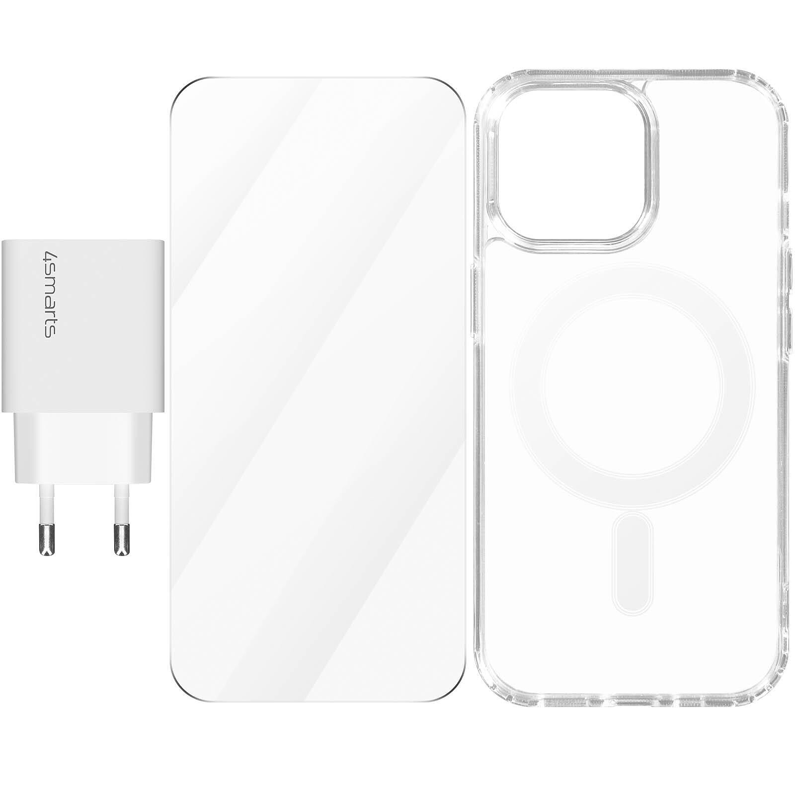 4smarts Pack 3-en-1 pour iPhone 15 Pro Coque MagSafe Verre Trempé