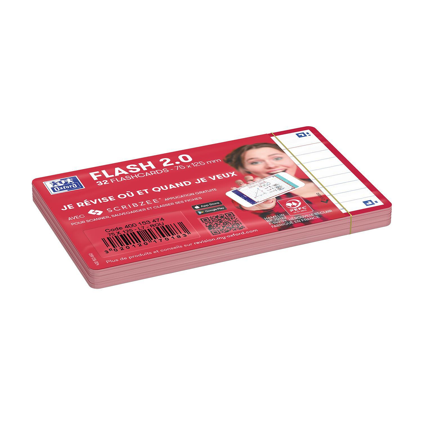 Stock Bureau - OXFORD Paquet de 32 Fiches Bristol flashcards 2.0 Non  Perforées 75x125 mm A7 ligné coloris assortis
