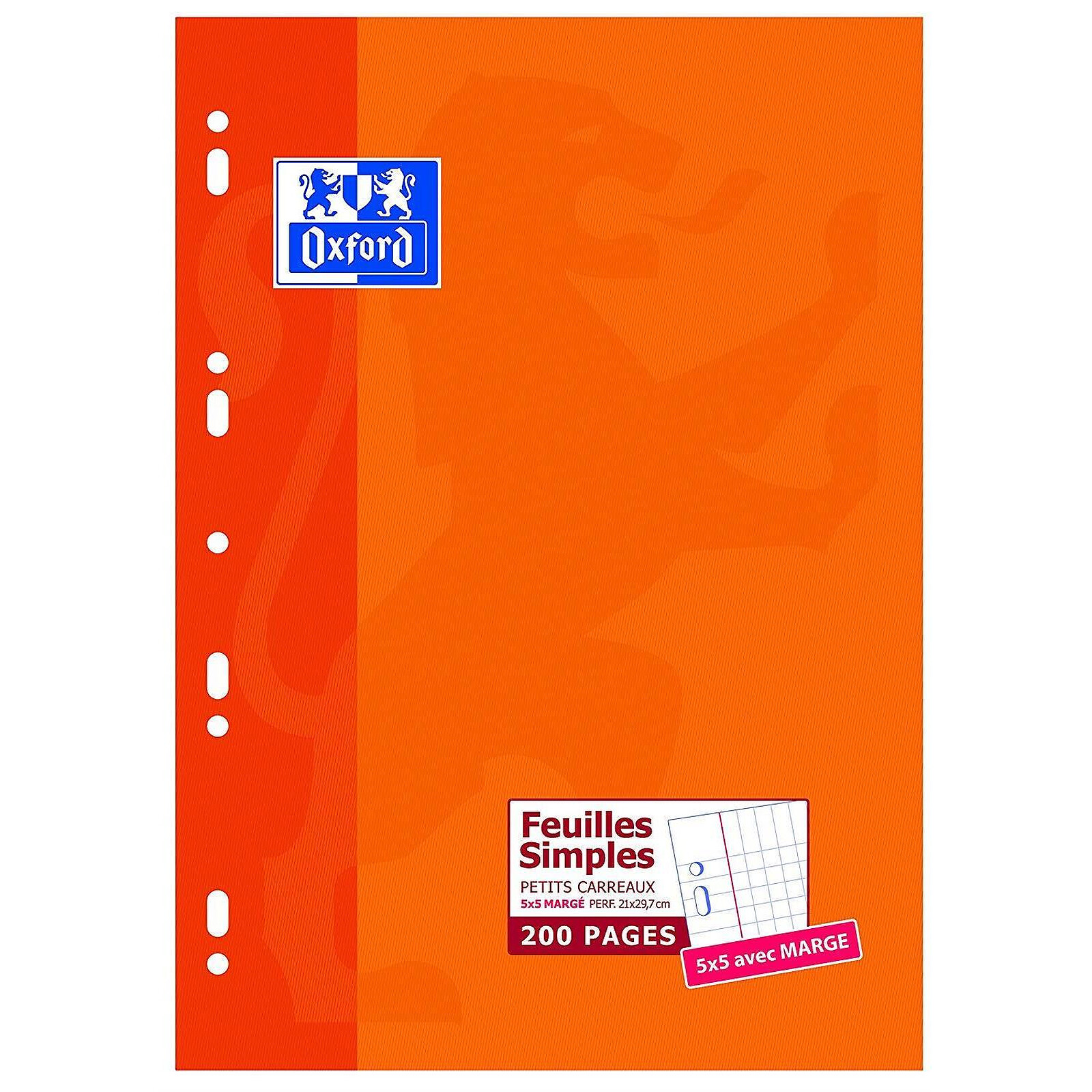OXFORD Lot de 500 Pages Feuilles Simples Perforees A4 (21 x 29, 7cm) 90g Grands  Carreaux Seyes - Maxi Pack : : Fournitures de bureau