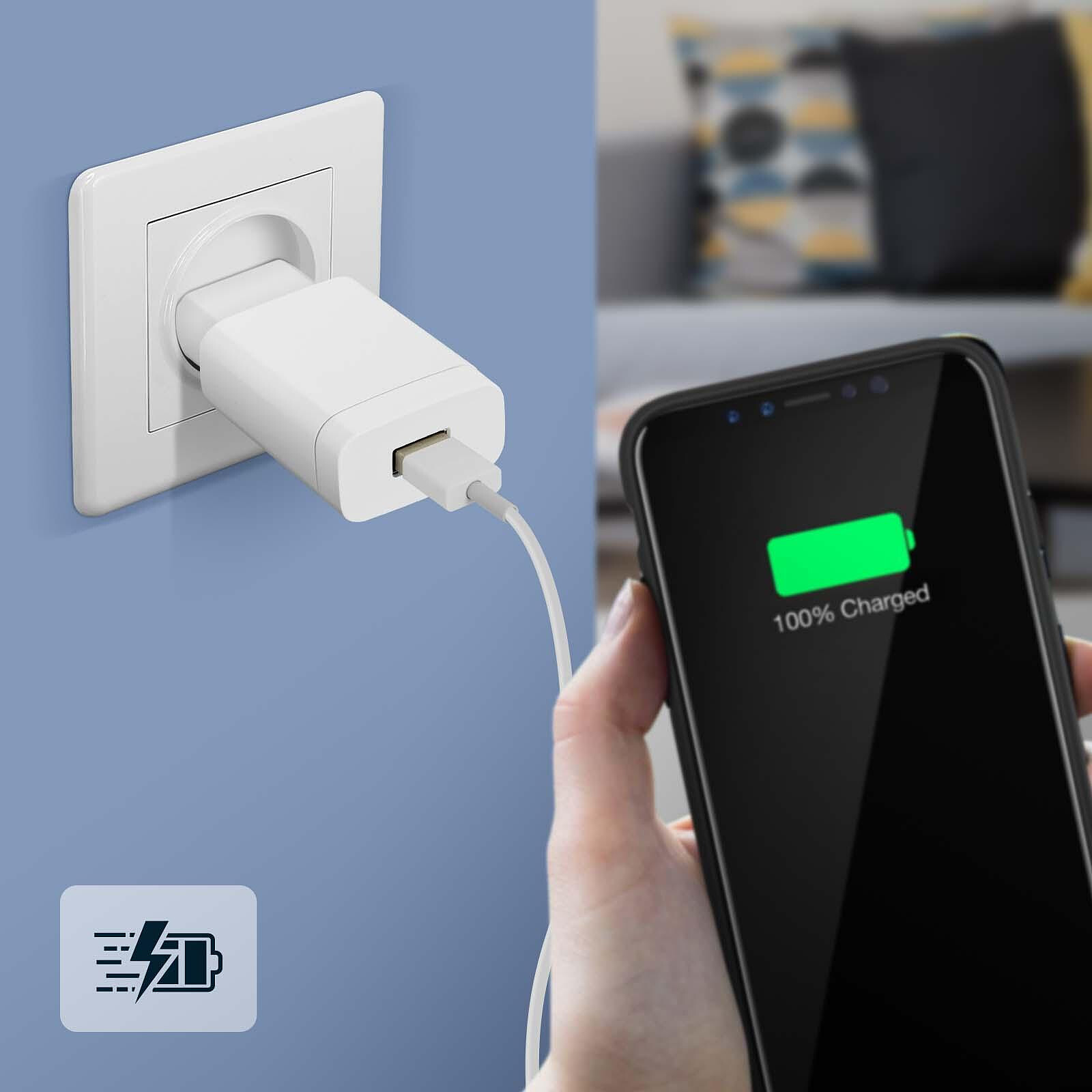 Chargeur 2A 15W Prise USB Charge Rapide Blanc