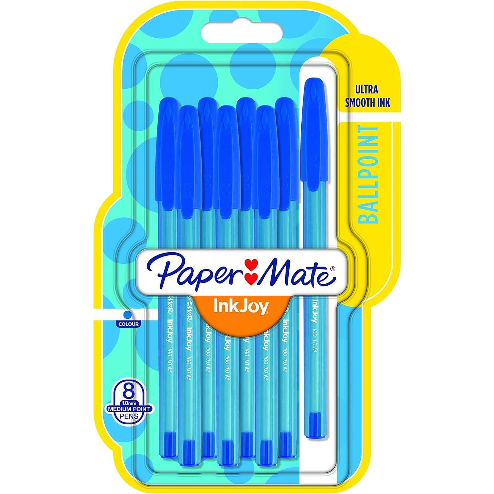 Blister de 8 stylos bille Papermate InkJoy 100 assortis