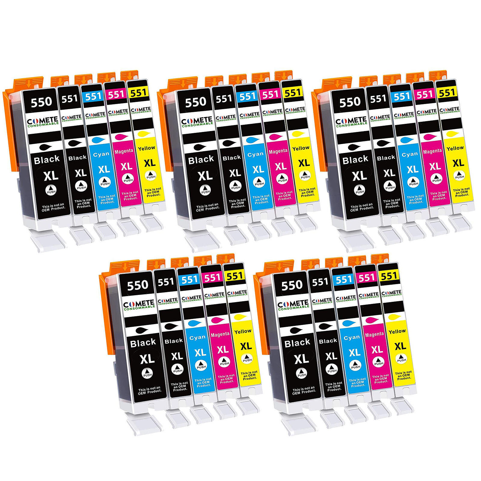 25 Cartouches Compatibles 550XL 551XL pour imprimantes Canon PIXMA PGI-550  CLI-551 - 5 Packs - Cartouche imprimante - LDLC