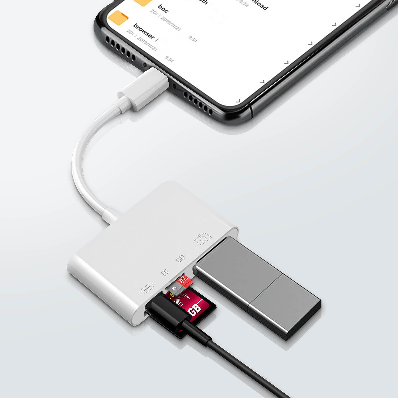 Avizar Lecteur carte iPhone / iPad Lightning vers USB / TF / Micro-SD /  Lightning Blanc - Accessoires divers smartphone - LDLC