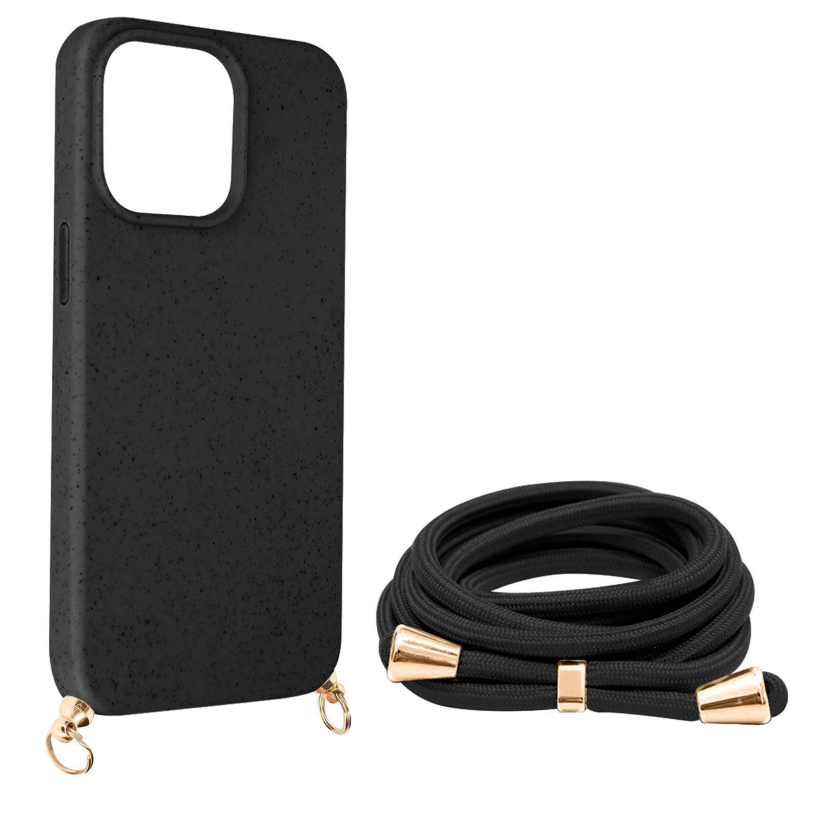 Coque Cordon pour iPhone 15 Pro Max, Antichoc Protection Noire avec Cordon  Robuste Orange