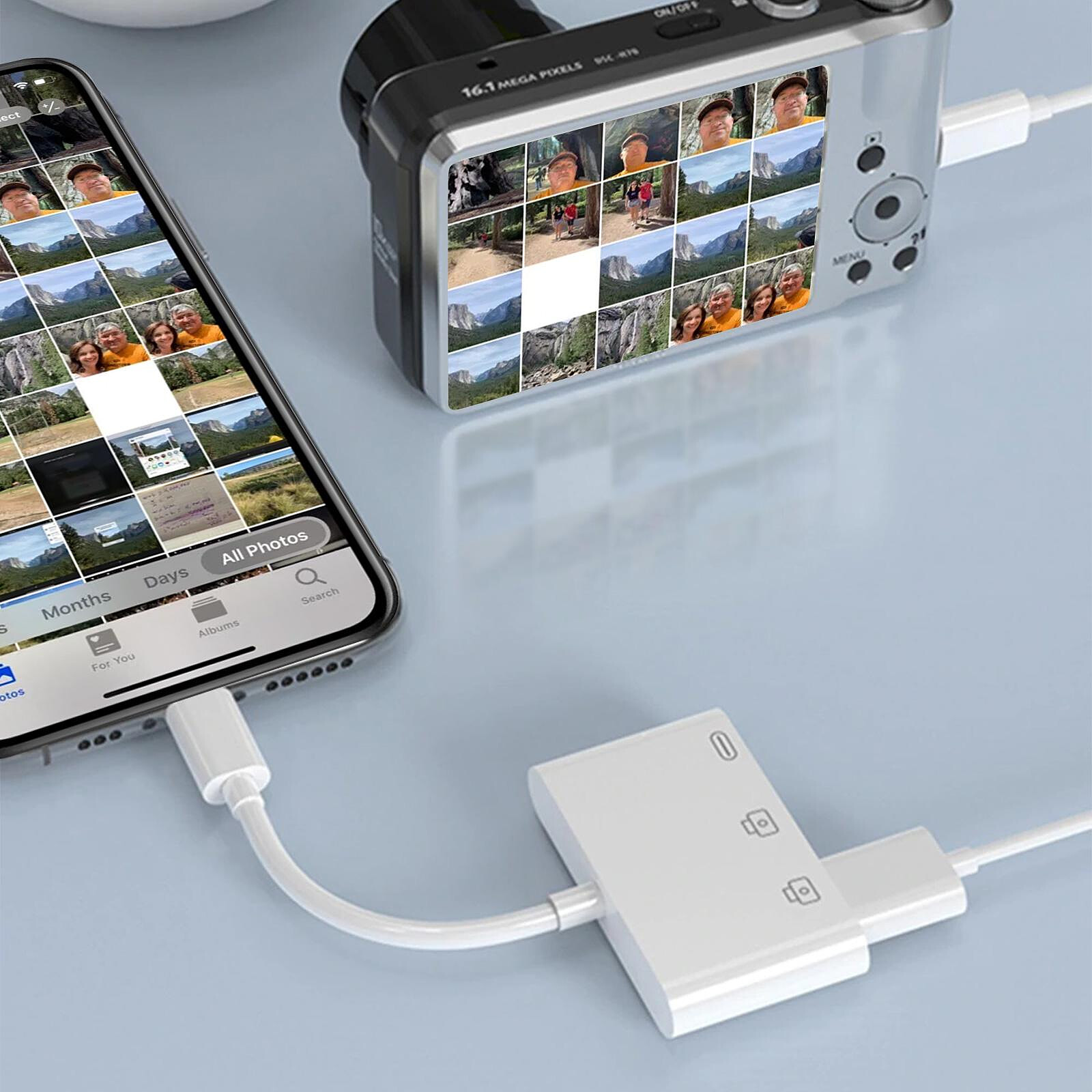 Adaptateur de caméra Lightning To USB avec port de charge, câble