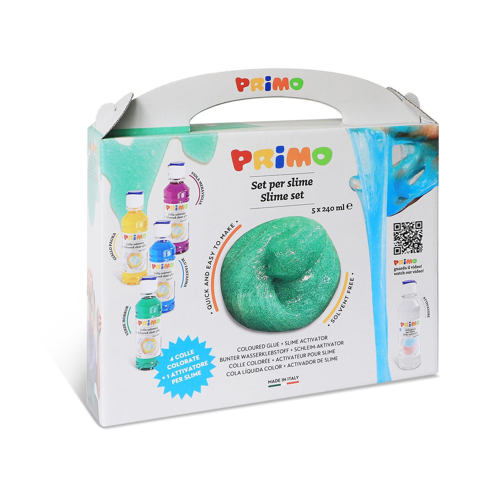 PRIMO Slime-lab Assortiment de 4 colles à eau colorées en flacon 240 ml et  1 activateur pour Slime - Ruban adhésif & colle - LDLC