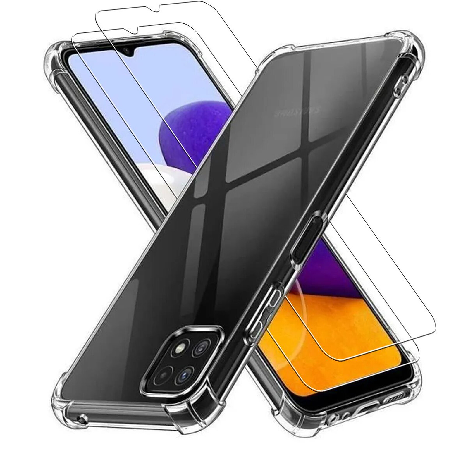 Evetane Coque Samsung Galaxy A22 5G Antichoc Silicone Coins Renforcés + 2  Vitres en verre trempé Protection écran - Coque téléphone - LDLC