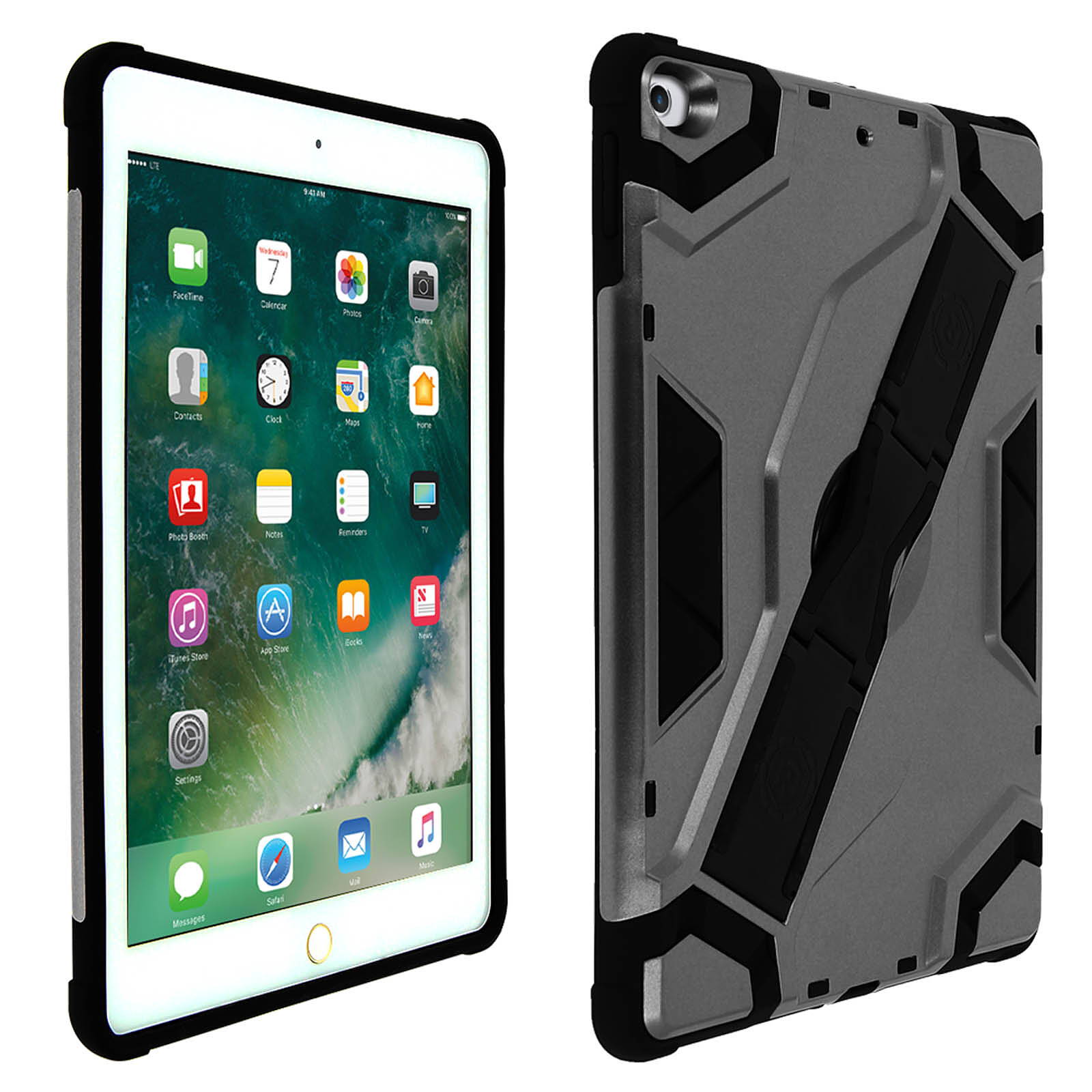 Avizar Coque iPad 9.7 2017/iPad 5/iPad 2018 Protection Bi-matières Béquille  Stand Gris - Etui tablette - LDLC