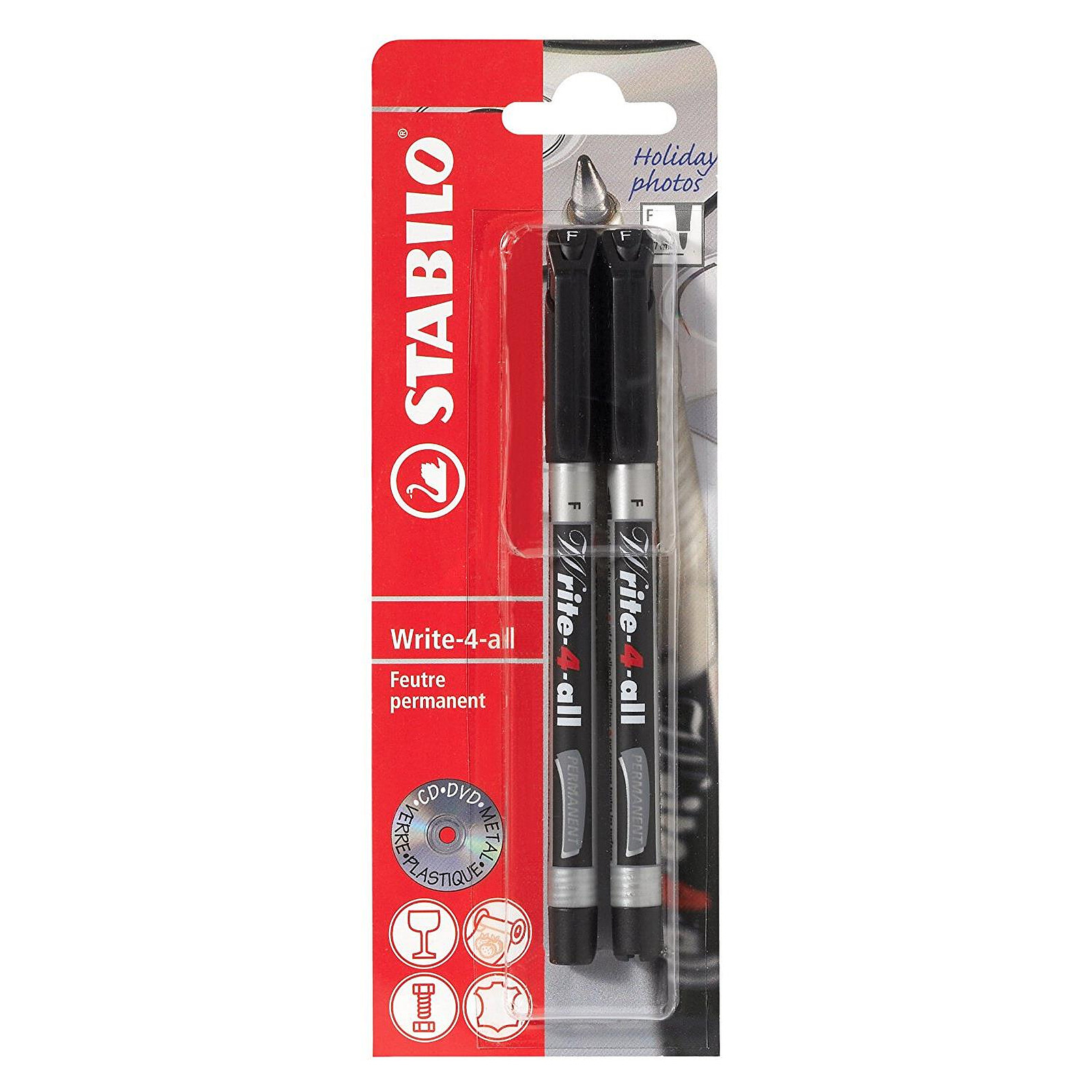 STABILO Blister de 2 stylos feutre permanents Write-4-all pointe fine noir  - Stylo & feutre - LDLC
