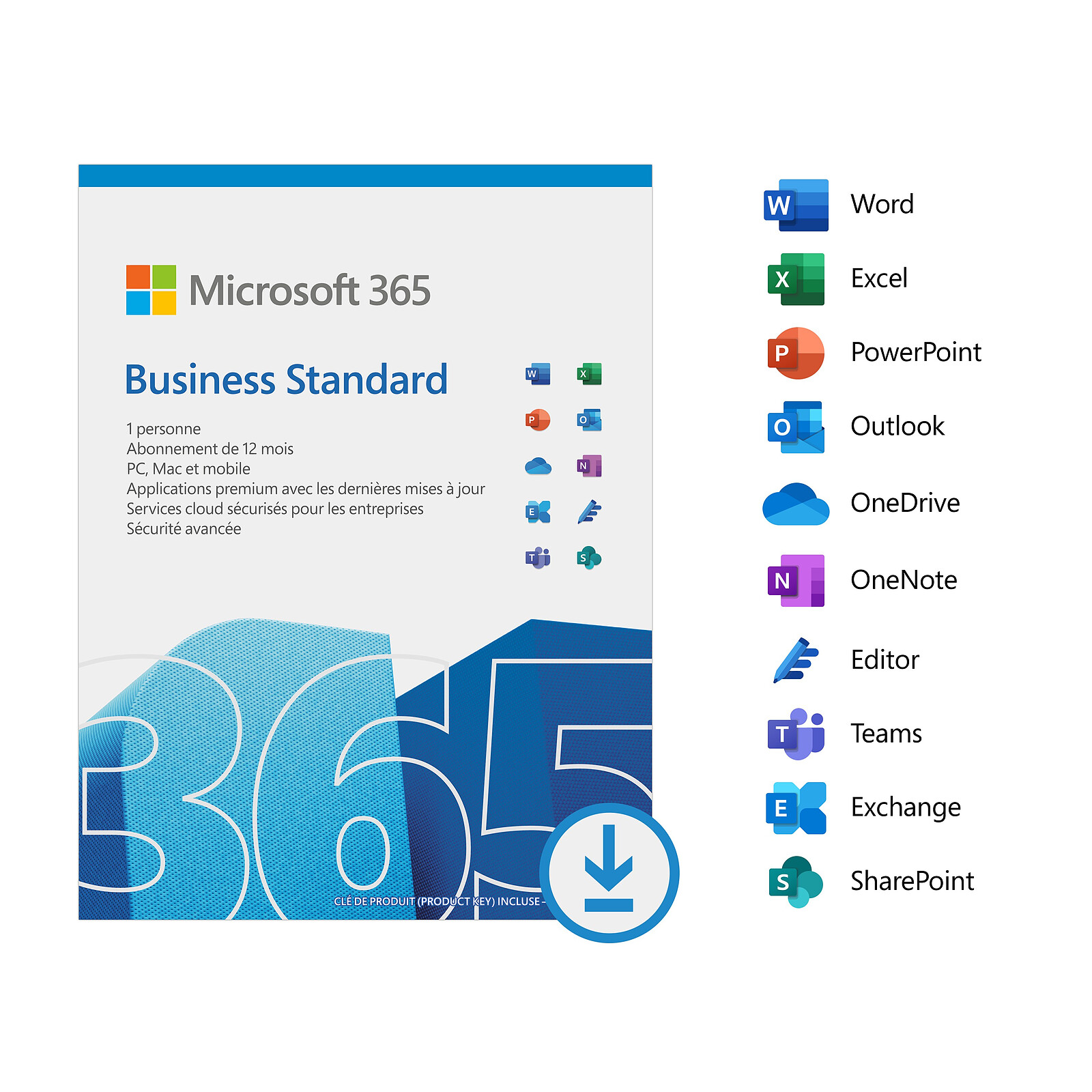 Microsoft 365 Business Standard - Licence 1 an - 1 utilisateur - A  télécharger - Logiciel bureautique - LDLC