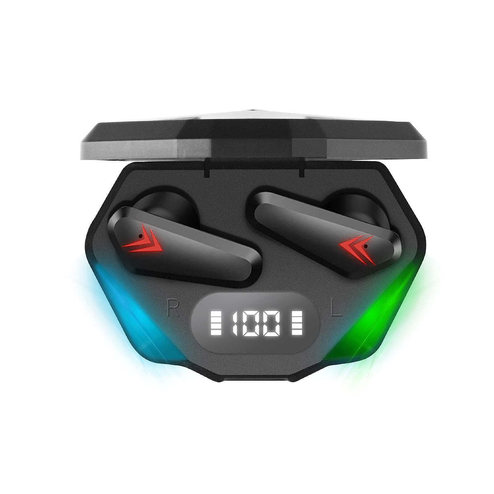Avizar Ecouteurs Gaming RGB Bluetooth 5.2 Boitier de charge Micro