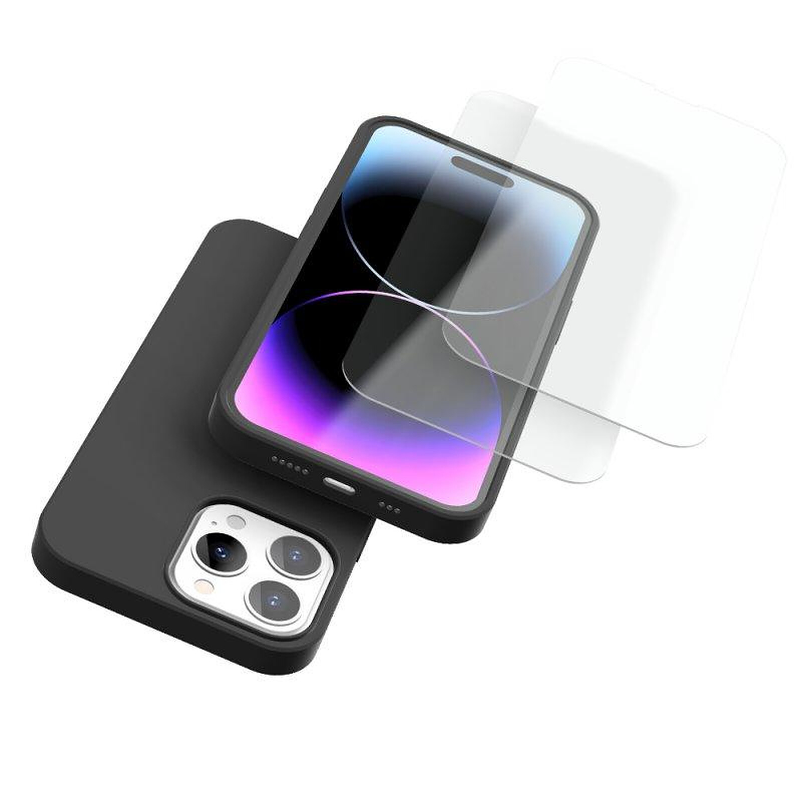 Evetane Coque iPhone 12 Mini Silicone liquide Noire + 2 Vitres en