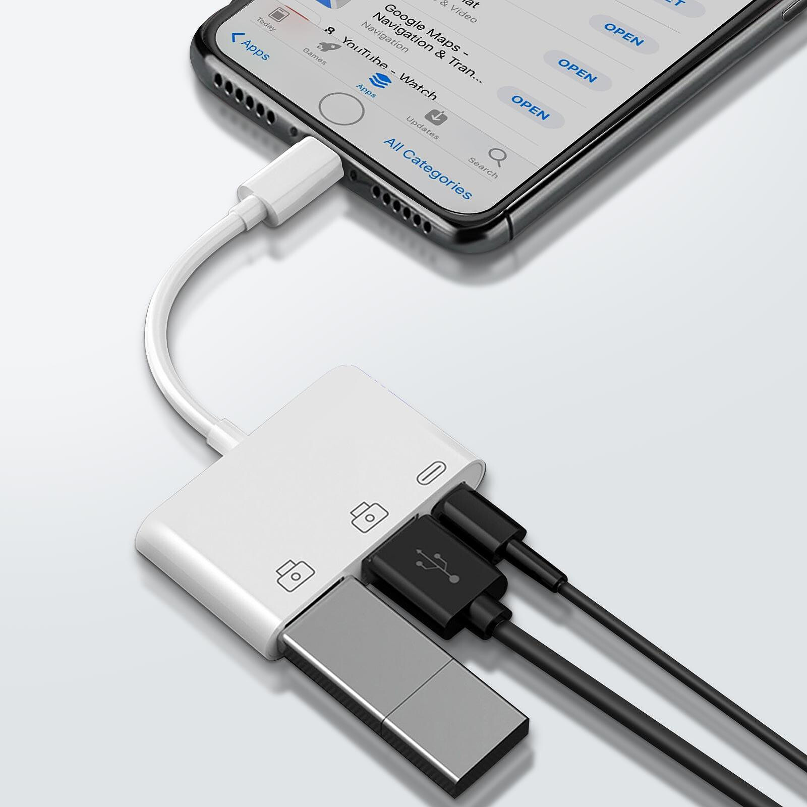 Adaptateur iPhone / iPad Lightning vers USB + Jack 3.5mm +