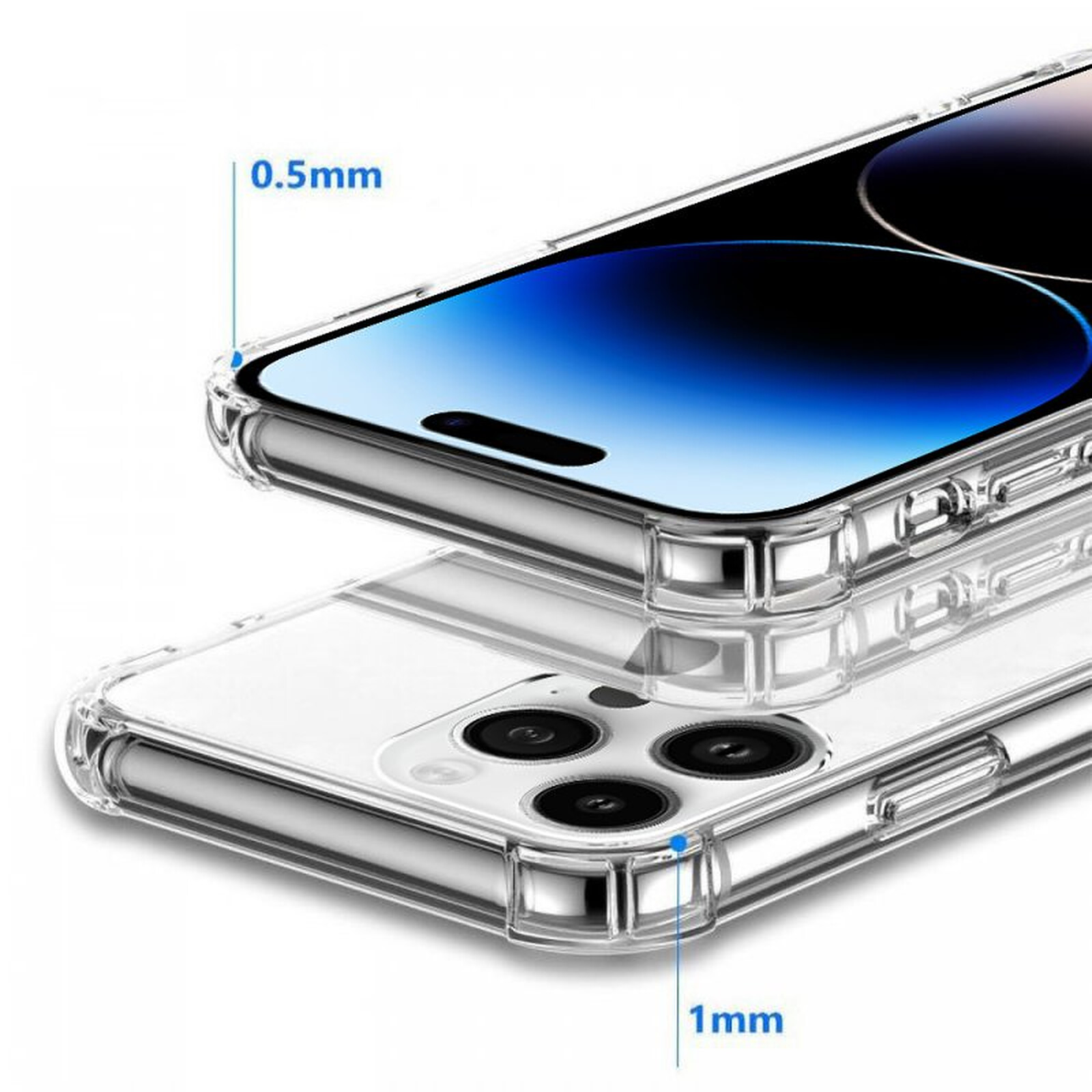 Coque iPhone 14 Pro Max Antichoc Silicone bords renforcés + 2 Vitres en  verre trempé Protection écran - Evetane