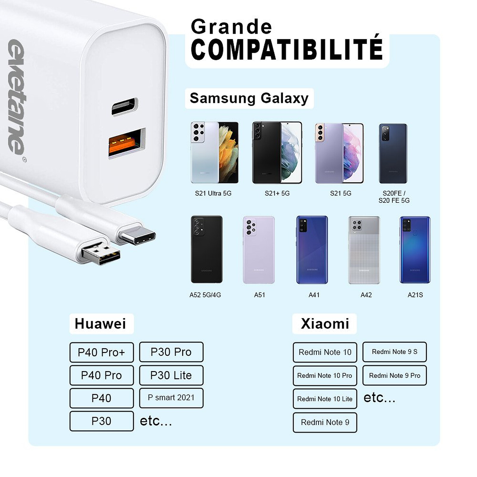 Chargeur Samsung - Chargeur rapide avec câble de charge de 2