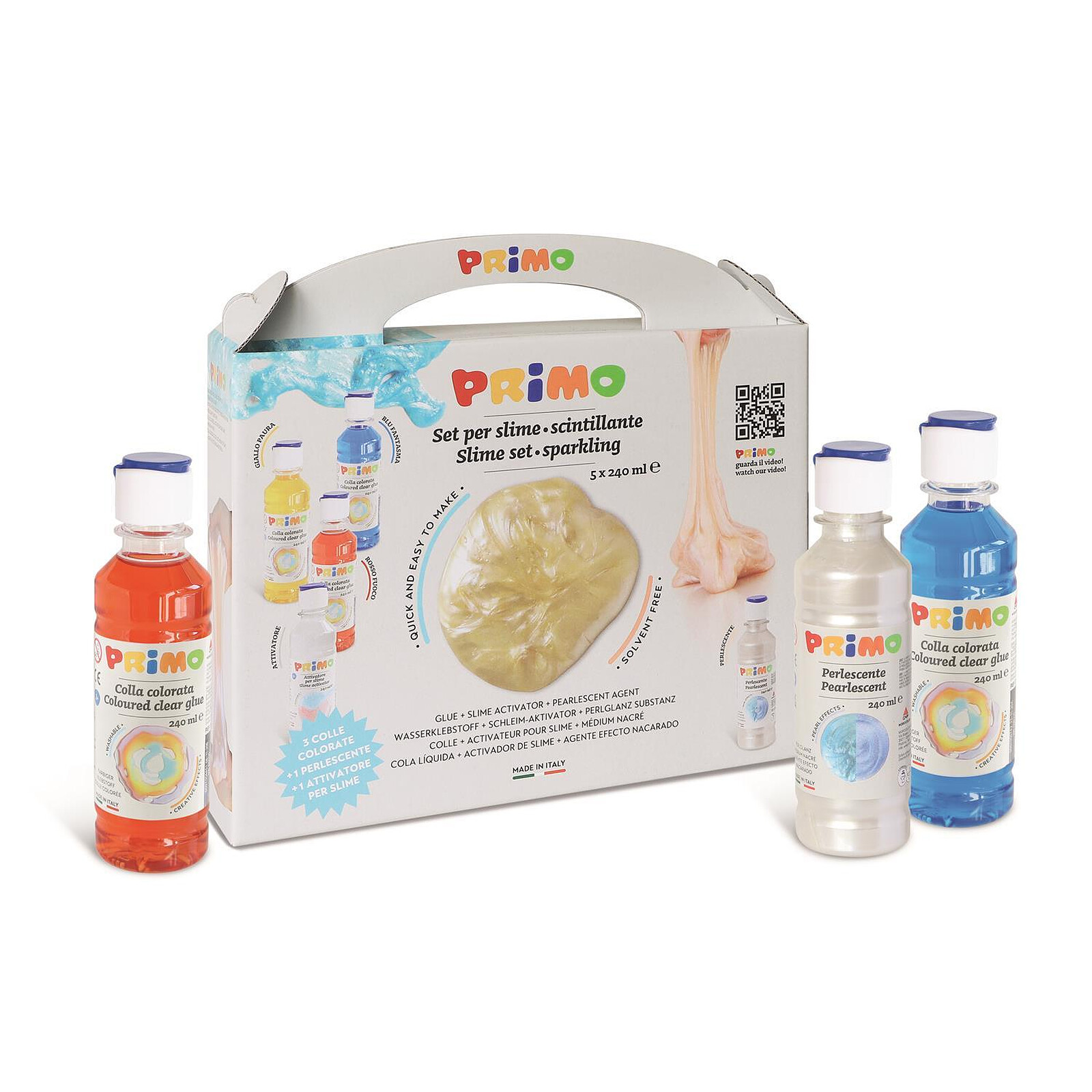 PRIMO Slime-lab Assortiment de 4 colles à eau colorées en flacon 240 ml et  1 activateur pour Slime - Ruban adhésif & colle - LDLC