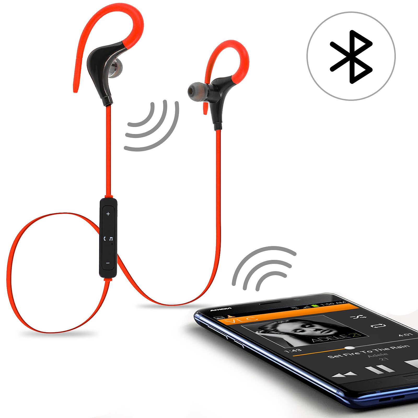 Avizar Ecouteurs Sport Bluetooth Casque Sans-fil Télécommande Micro Rouge - Kit  piéton et Casque - LDLC