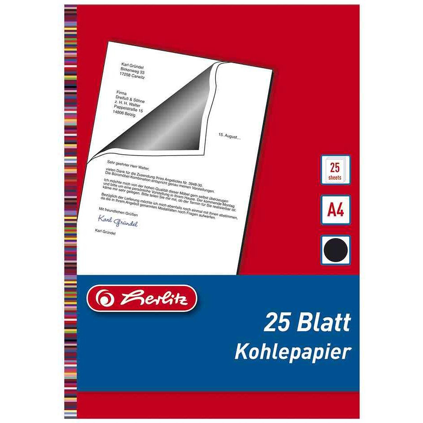 HERLITZ Lot de 25 feuilles de papier carbone pour machine à écrire A4 Noir  - Papier spécifique - LDLC