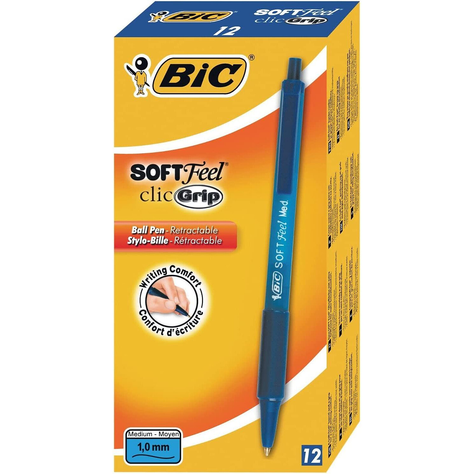 BIC Stylo à bille rétractable Soft Feel Clic grip, bleu x 12 - Stylo &  feutre - LDLC