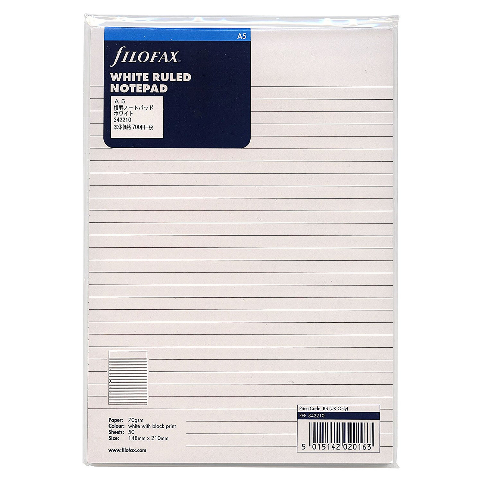 FILOFAX Recharge format A5 50 feuilles lignées pour bloc-notes