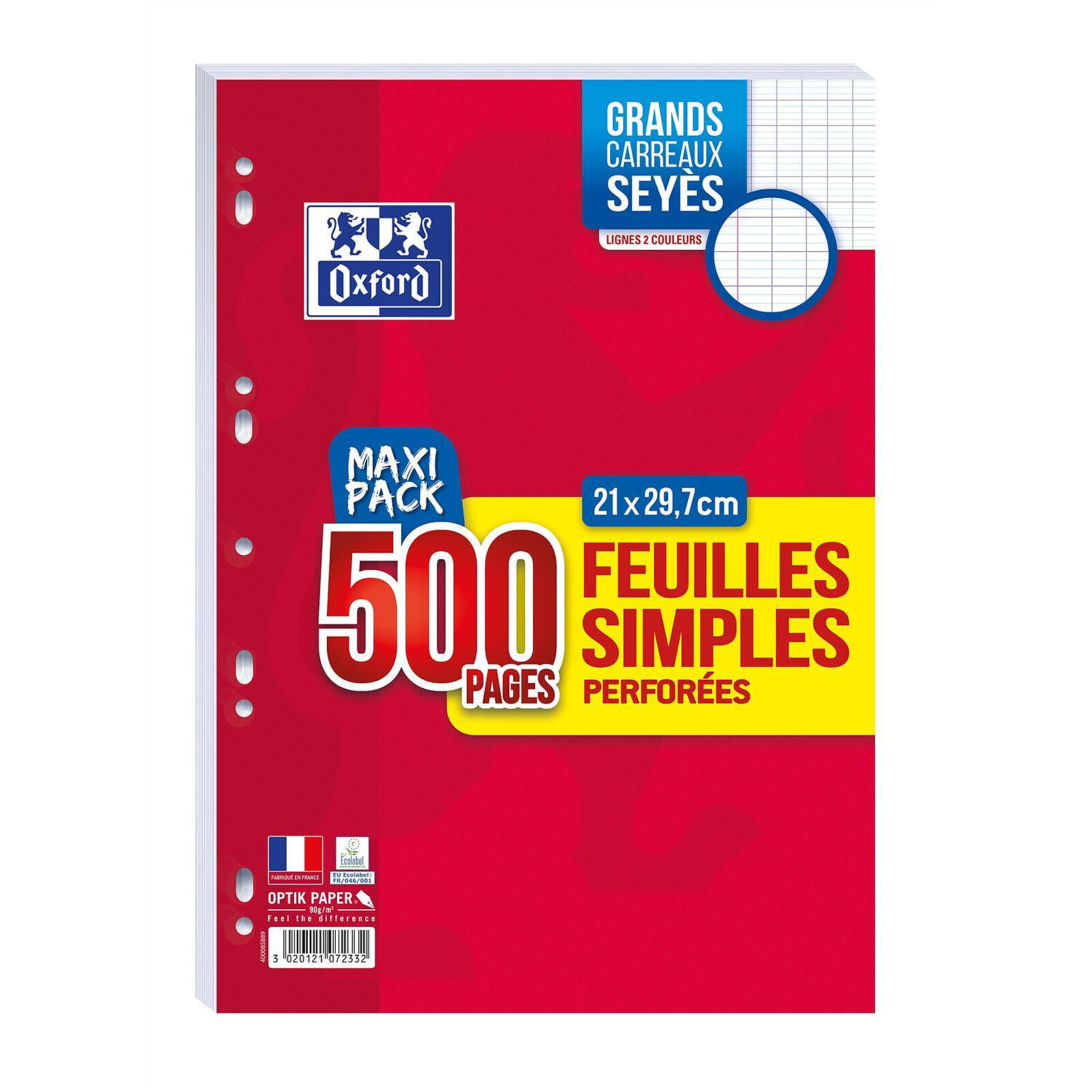 OXFORD paquet de 500 Pages Feuillets simples format A4 seyès perforées 90 g  - Papier spécifique - LDLC