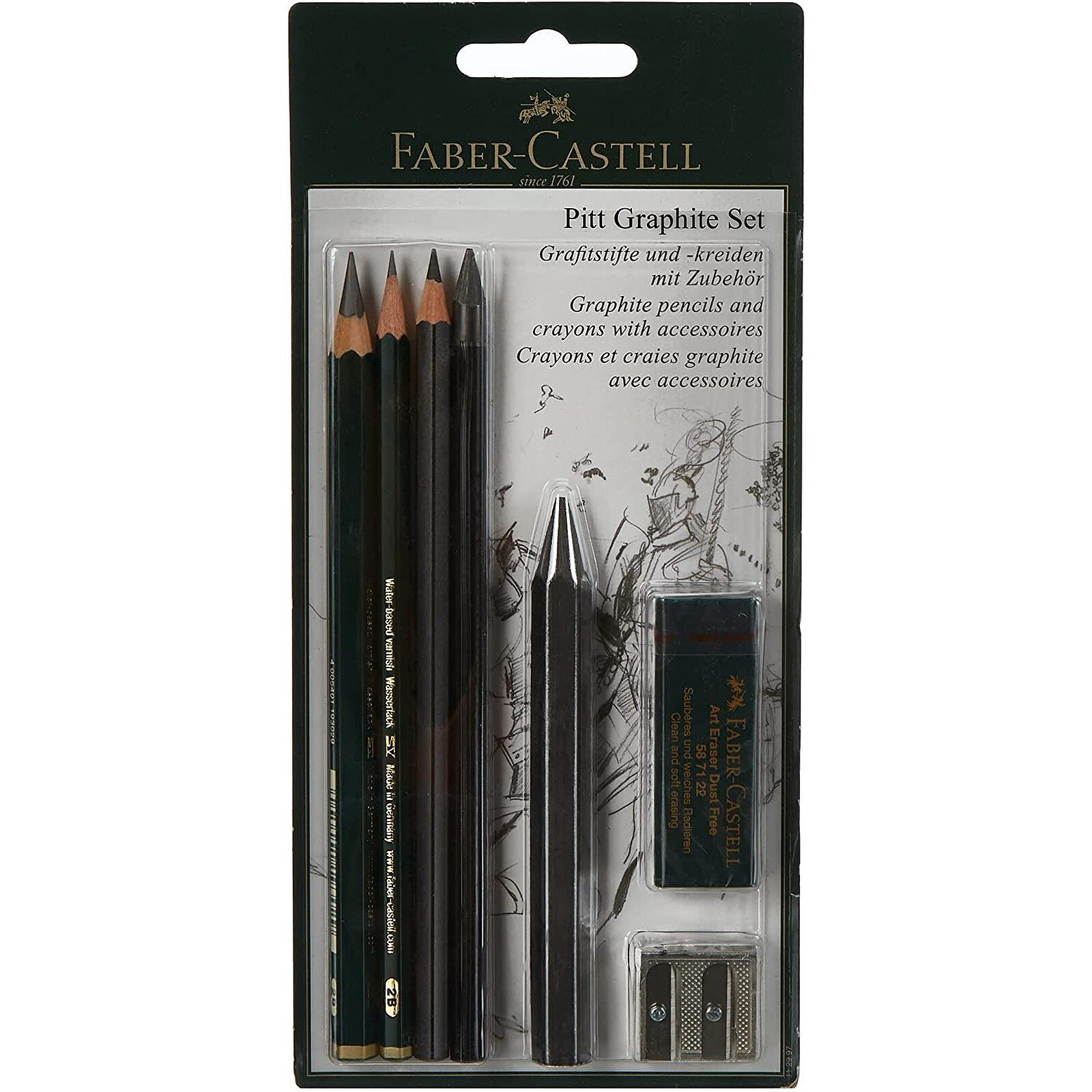 FABER-CASTELL Blister Set Pitt Graphite 5 crayons - gomme - taille-crayon -  Crayon & porte-mine - LDLC