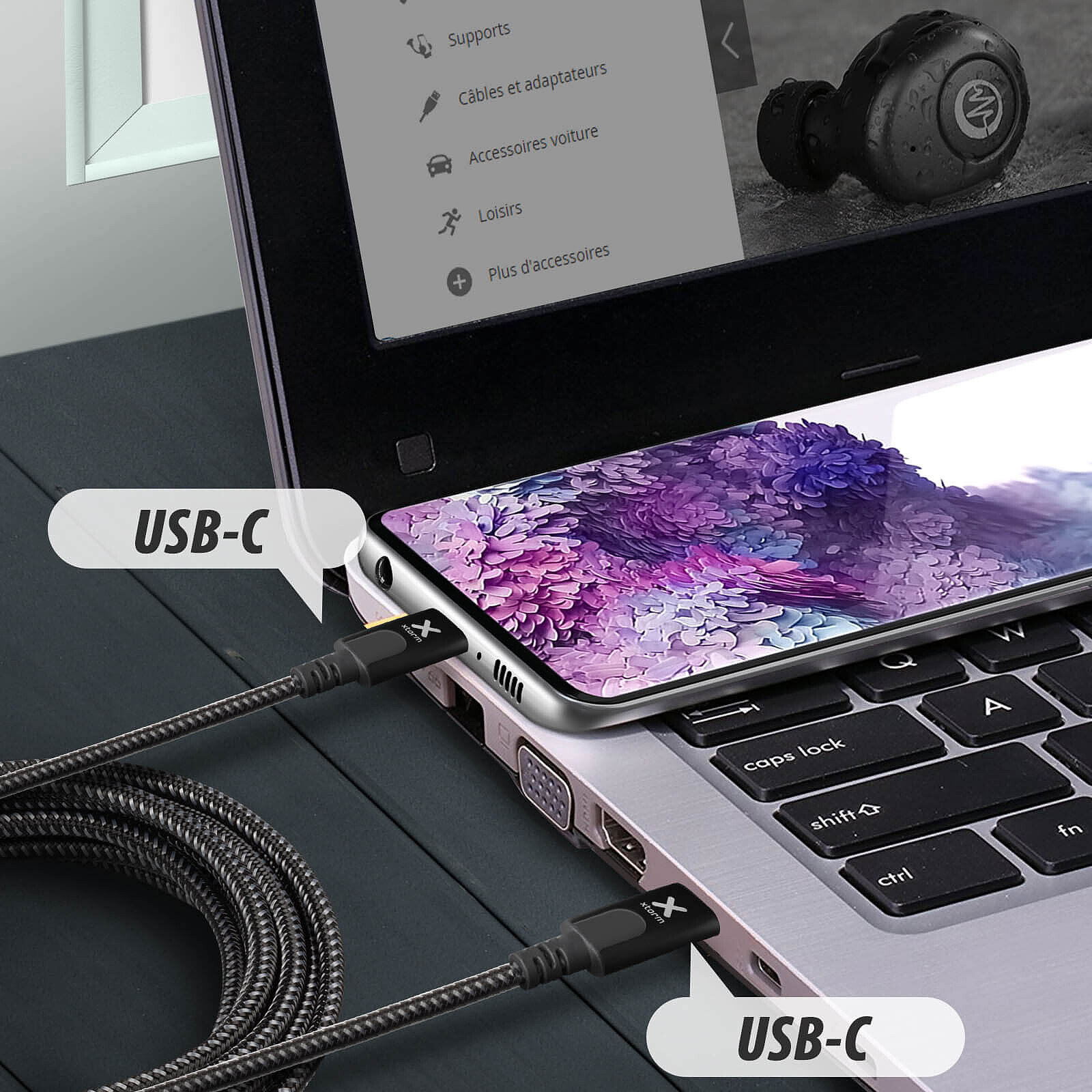 Câble USB-C vers USB-C Charge et Synchro Rapide Silicone Résistant