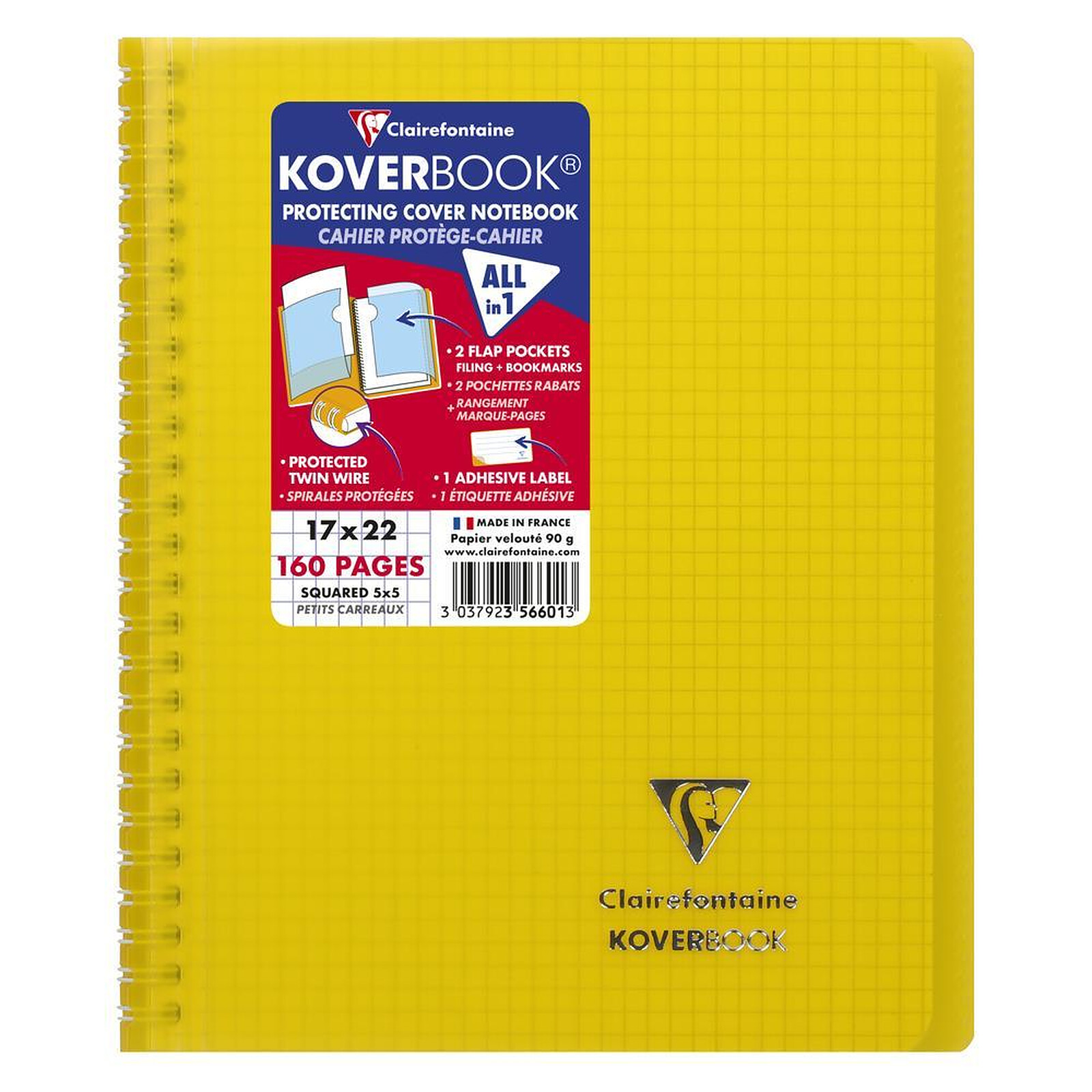 CLAIREFONTAINE Cahier reliure Koverbook 17x22cm 160 pages petits