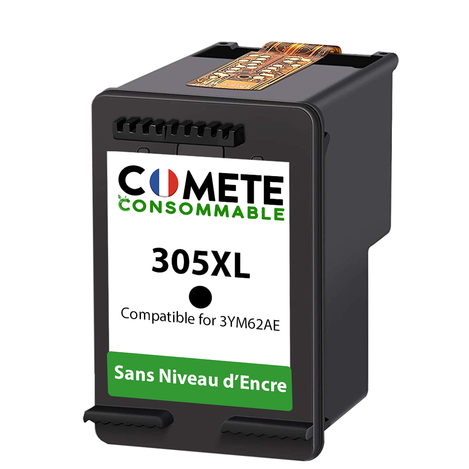 COMETE - 305XL - 1 Cartouche Compatible avec HP 305 XL sans Niveau d'encre  - Noir - Marque française - Cartouche imprimante - LDLC