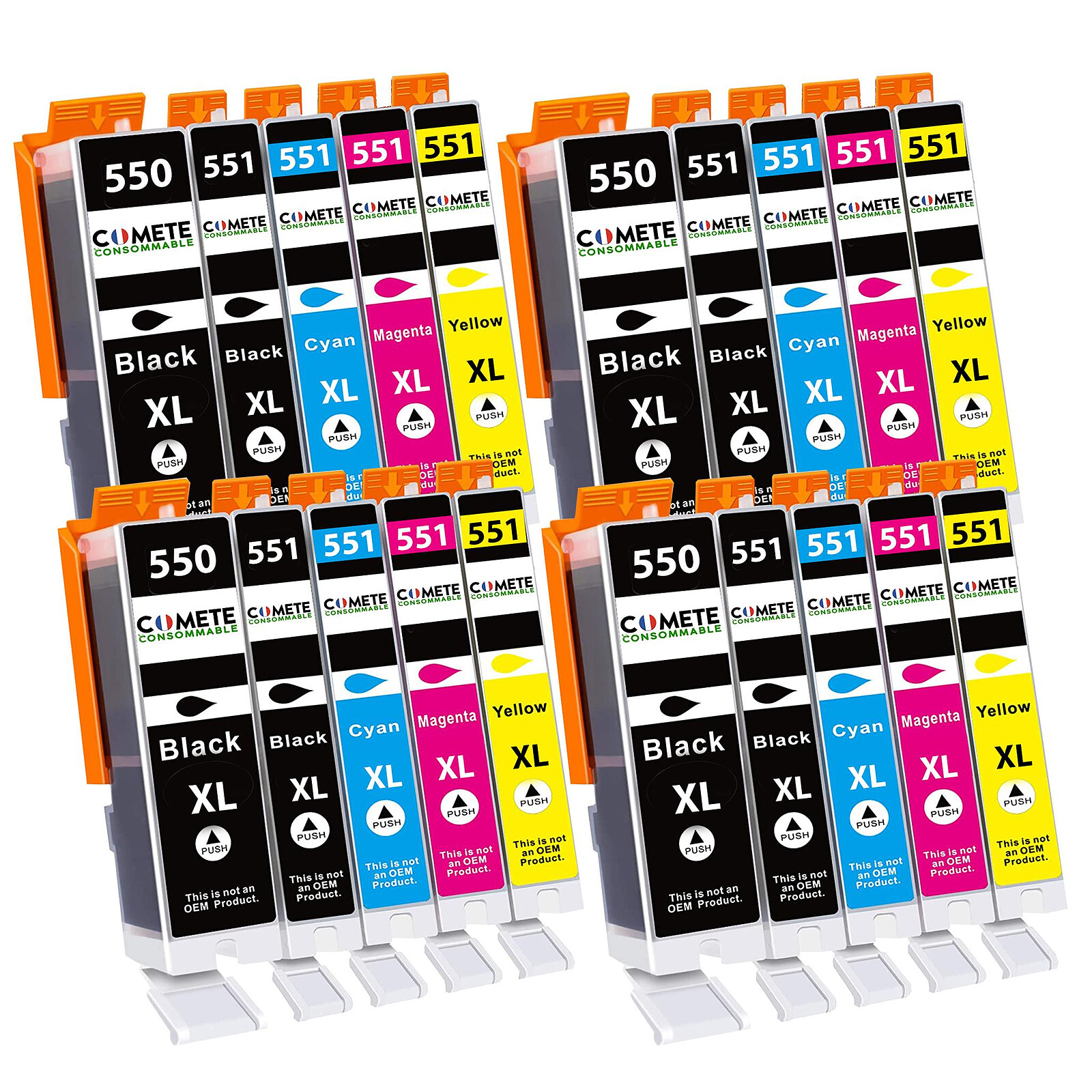 20 Cartouches Compatibles 550XL 551XL pour imprimantes Canon PIXMA PGI-550  CLI-551 - 4 Packs - Cartouche imprimante - LDLC