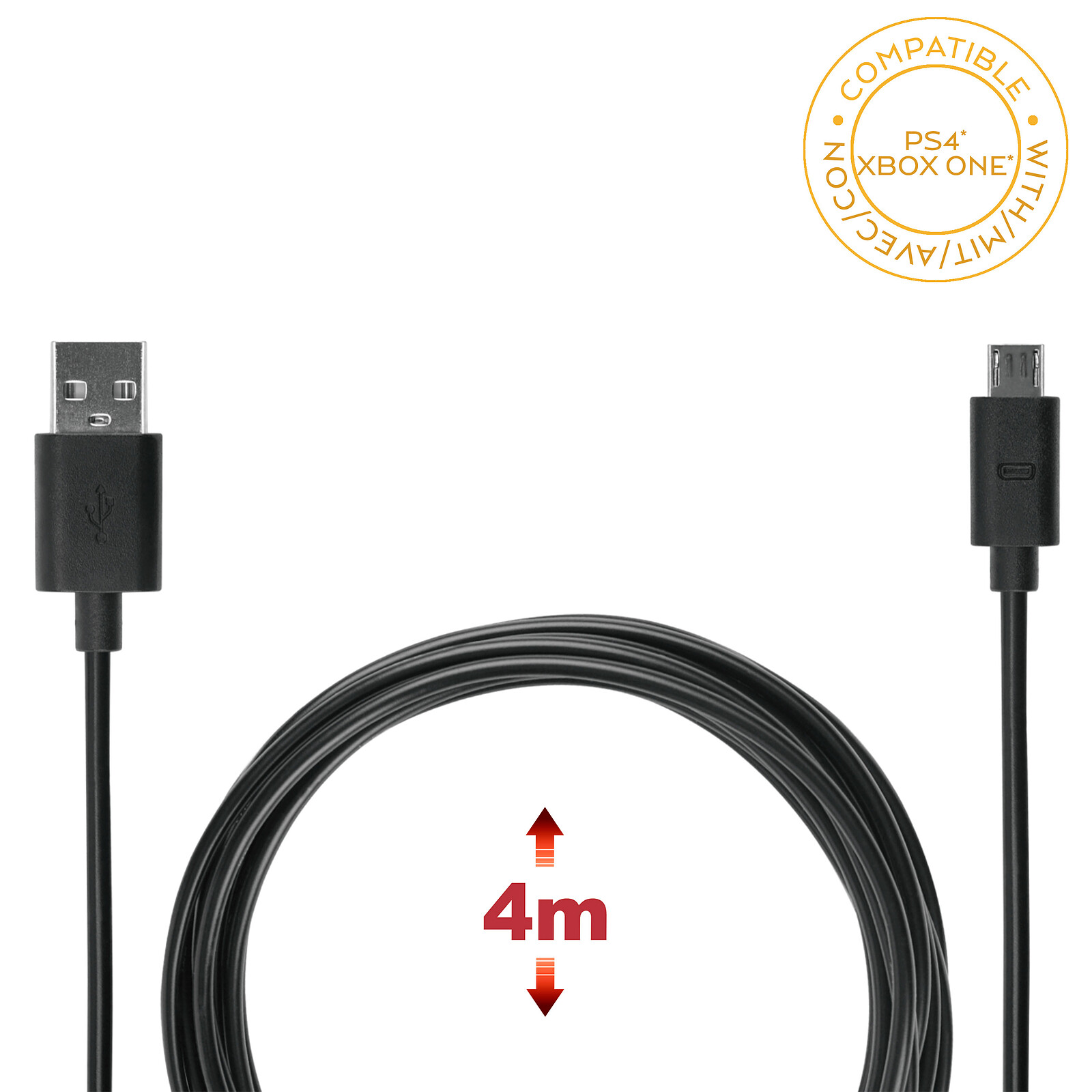 Cable de recharge manette pour Xbox One et PS4, cable manette ps4, Micro  USB 2.0, 4 mètres, Câble de charge pour manette de A212 - Cdiscount  Téléphonie