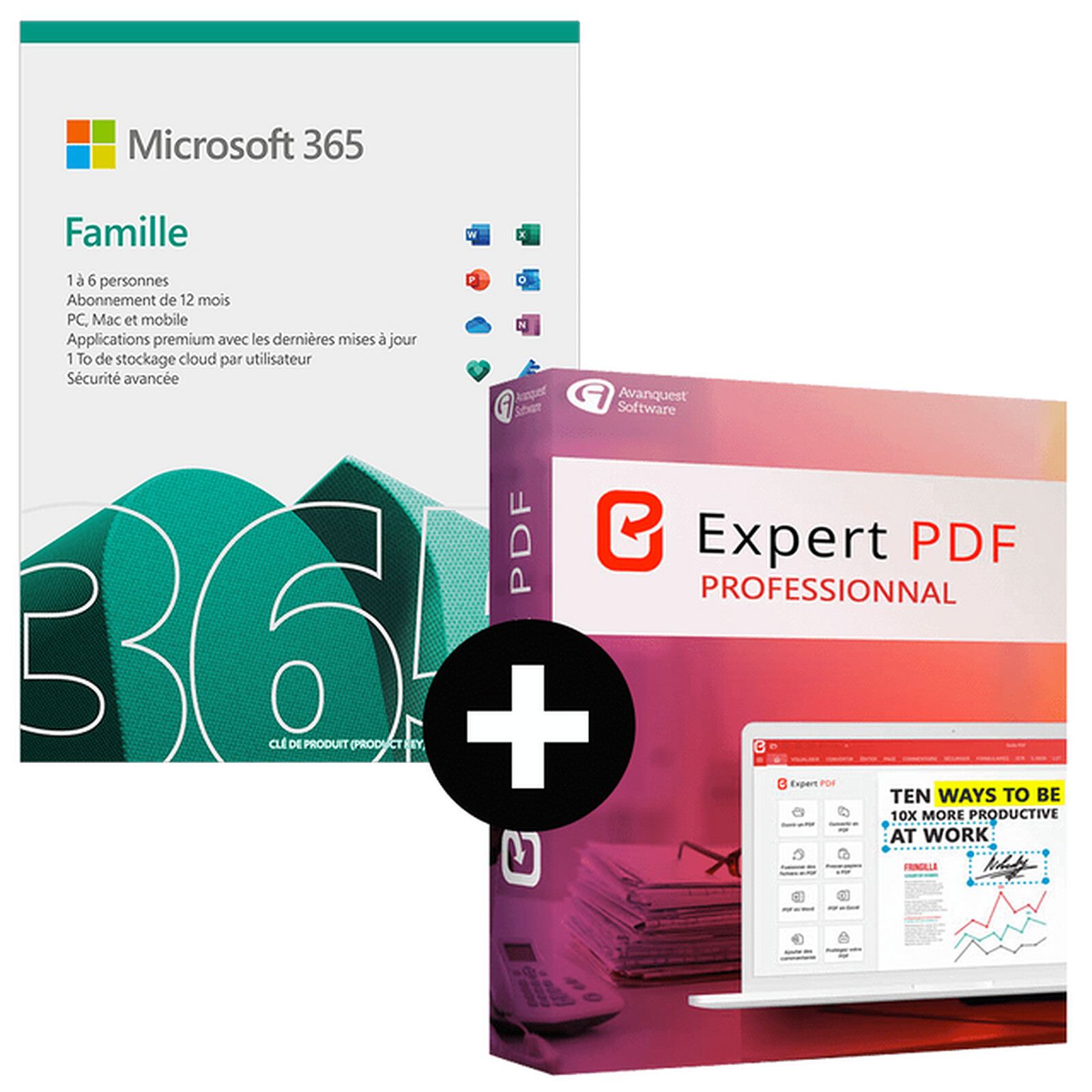 Microsoft 365 Famille 6 utilisateurs 1 an + Expert PDF 15 Pro 1 PC