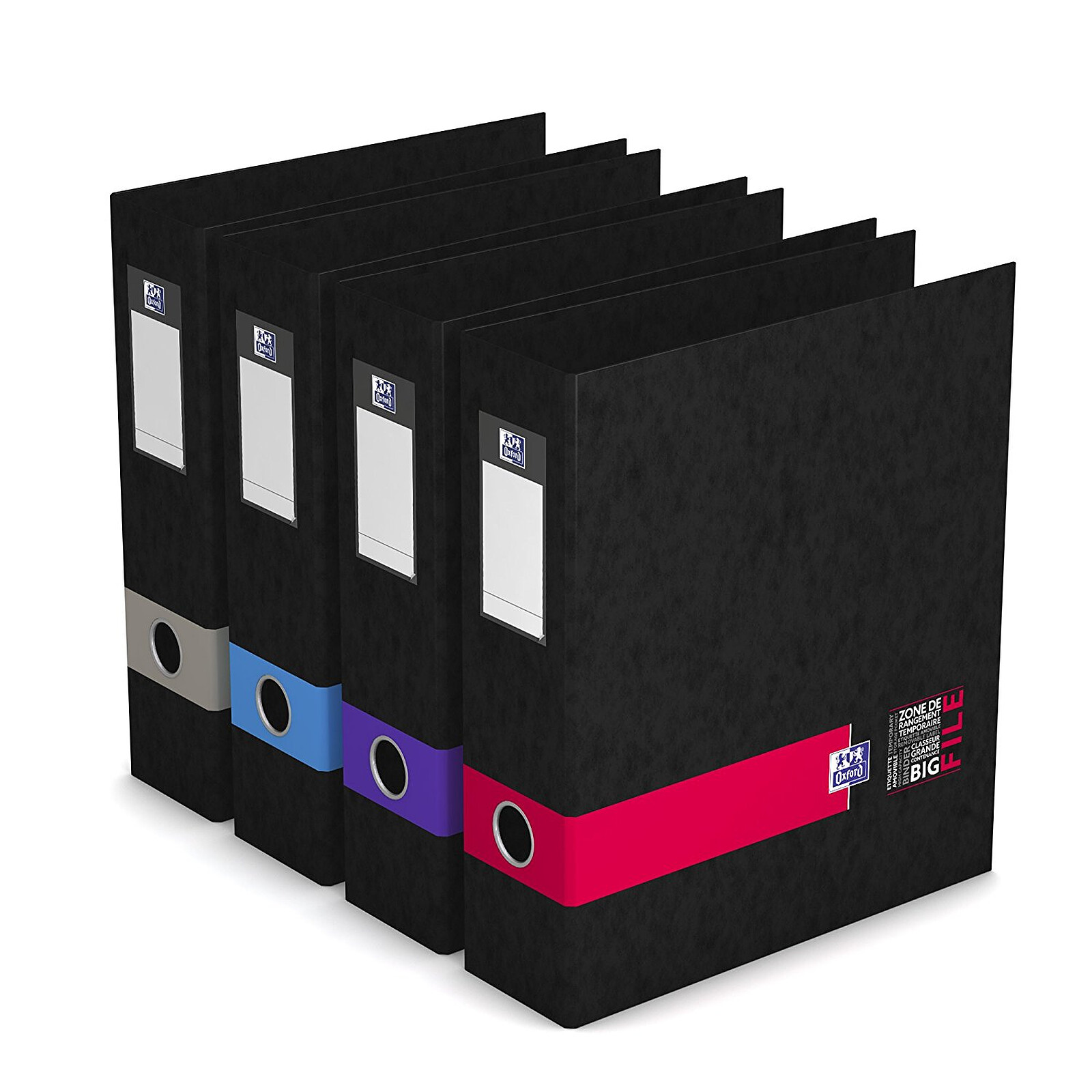 OXFORD Classeur à levier Big File étudiant A4 dos 80 mm noir avec bande de  couleur aléatoire - Classeur - LDLC