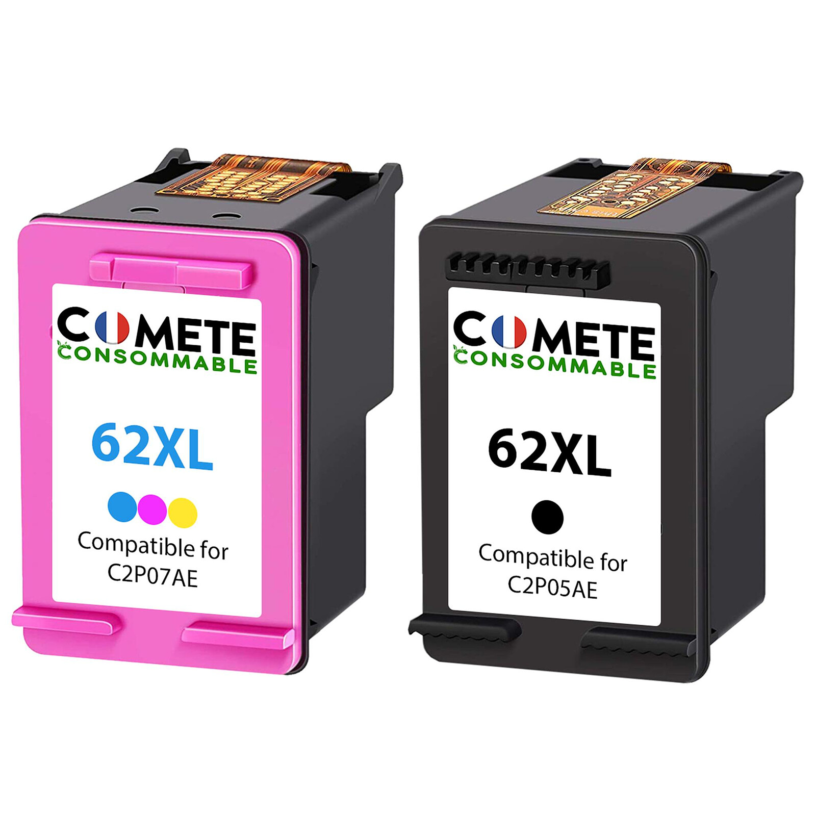 COMETE - 62XL - 2 Cartouches compatibles HP 62XL - 1 Noir + 1 Couleurs -  Marque française - Cartouche imprimante - LDLC