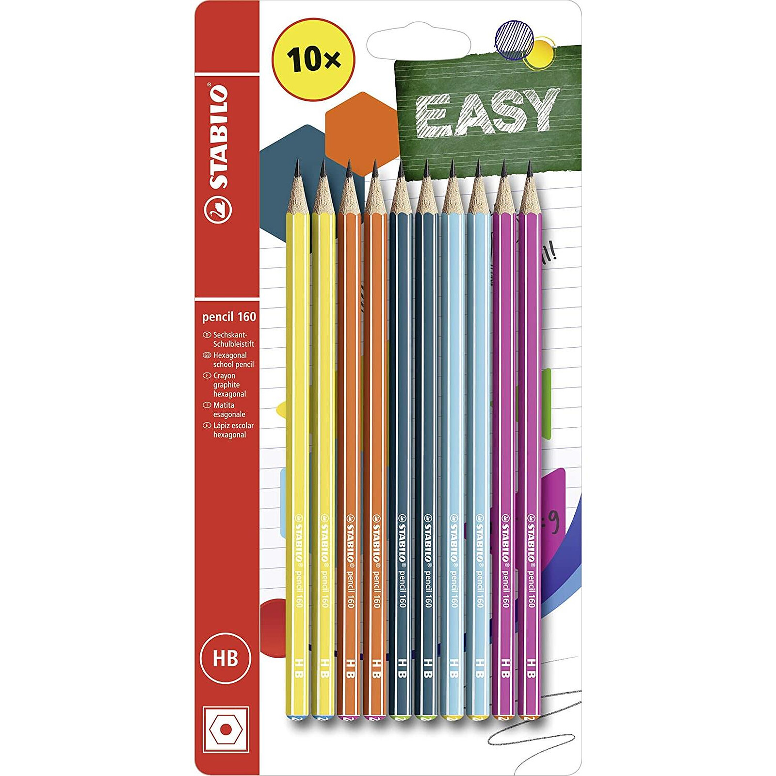 Bleu ardoise STABILO pencil 160 Pack de 3 crayons graphite HB avec bout gomme Jaune Orange 