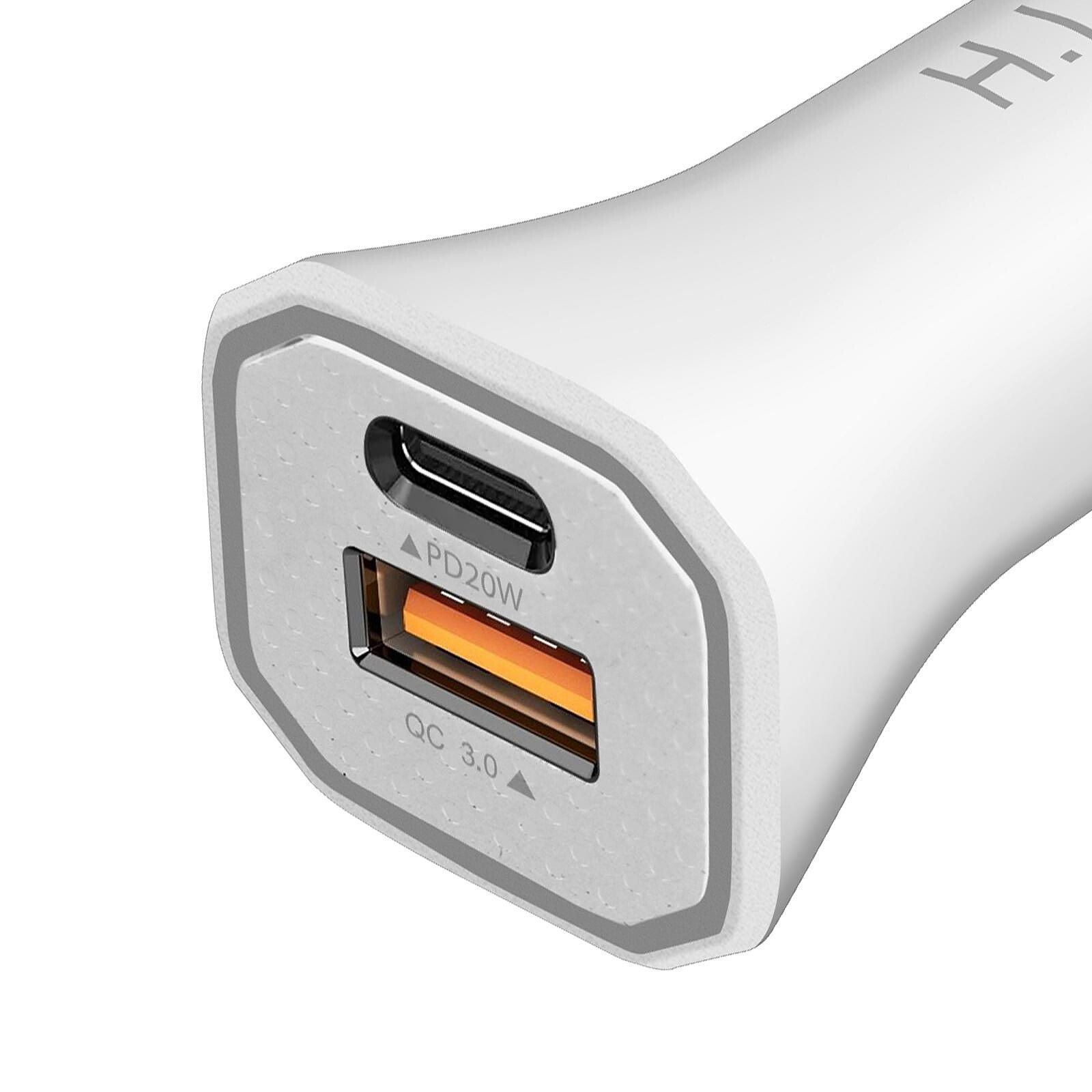 Chargeur allume-cigare 2 USB 2 ports USB 2.1A + 1A blanc
