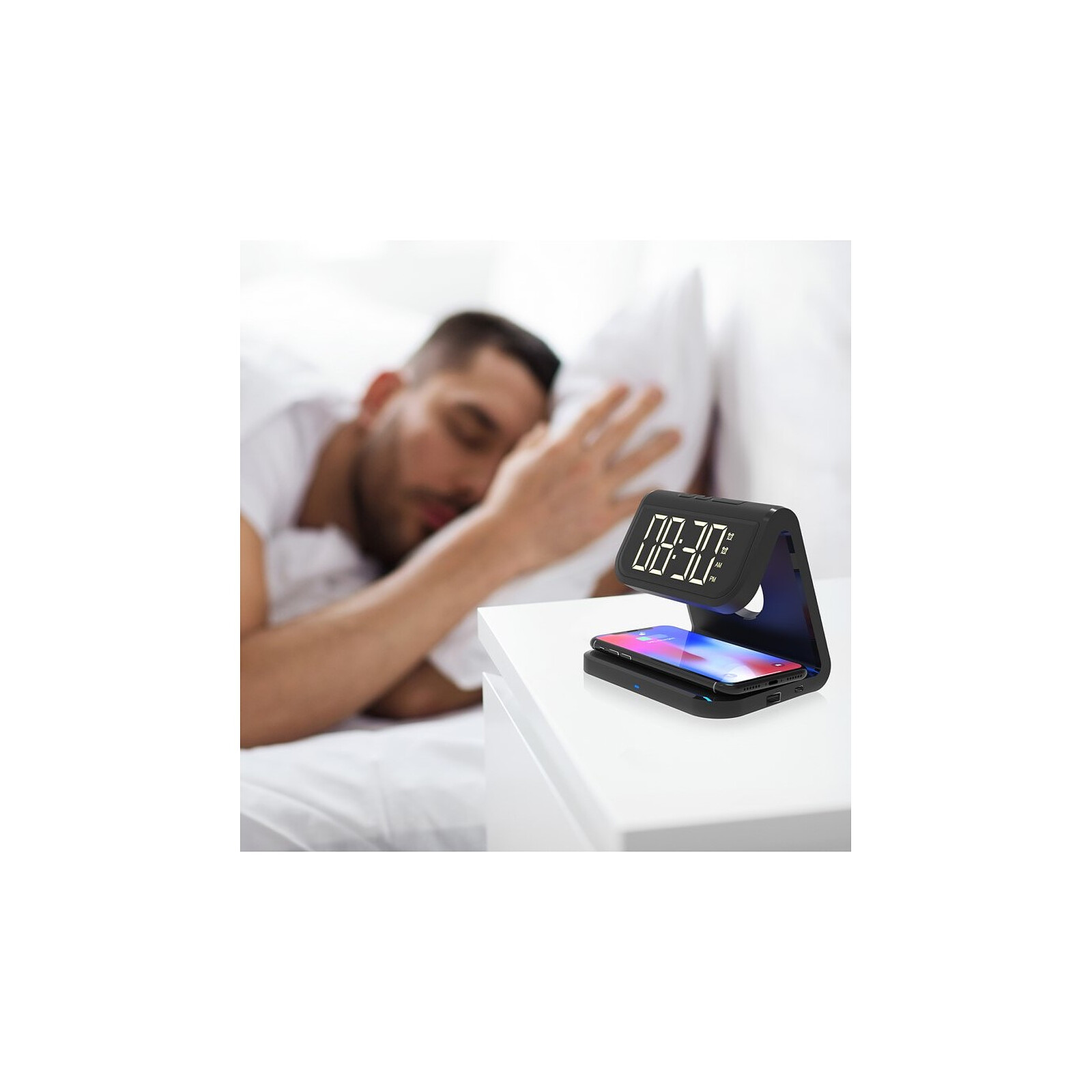 Chargeur Téléphone, Chargeur Sans Fil avec Réveil et Écran LED de