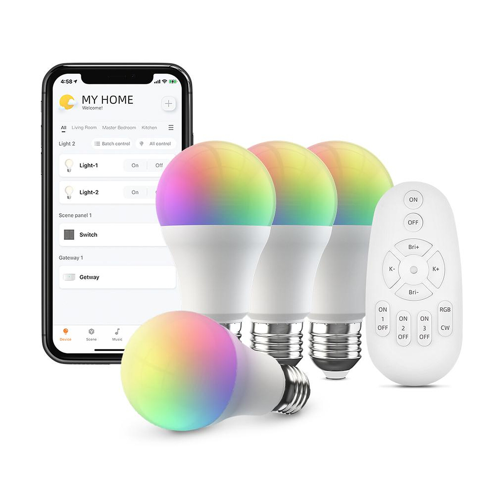 METRONIC - Kit éclairage intelligent compatible Wi-Fi et fonction Bluetooth  (5 pièces) - Ampoule connectée - LDLC
