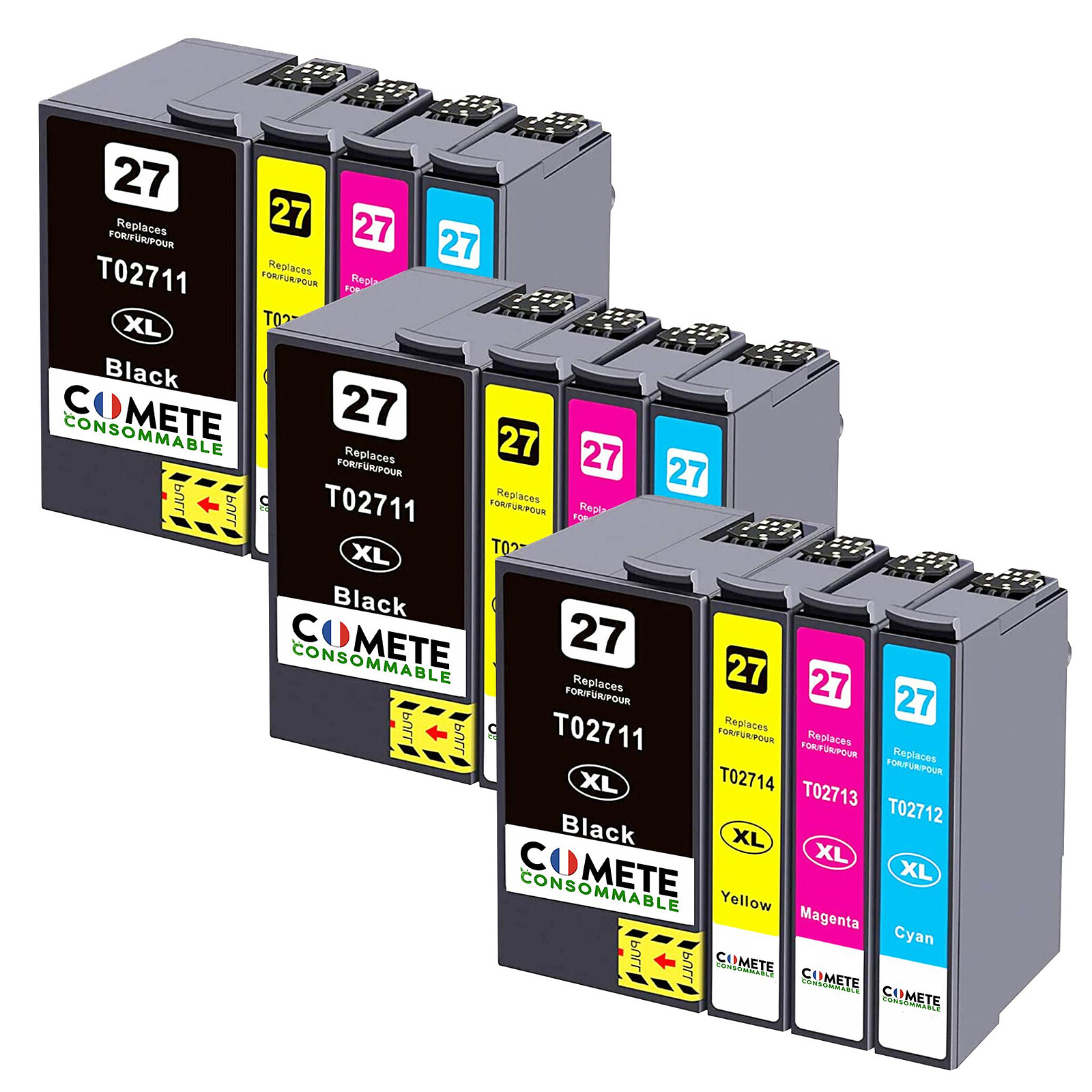 COMETE - 27XL - 12 Cartouches 27XL compatibles avec Epson 27XL - Noir et  Couleur - Marque française - Cartouche imprimante - LDLC