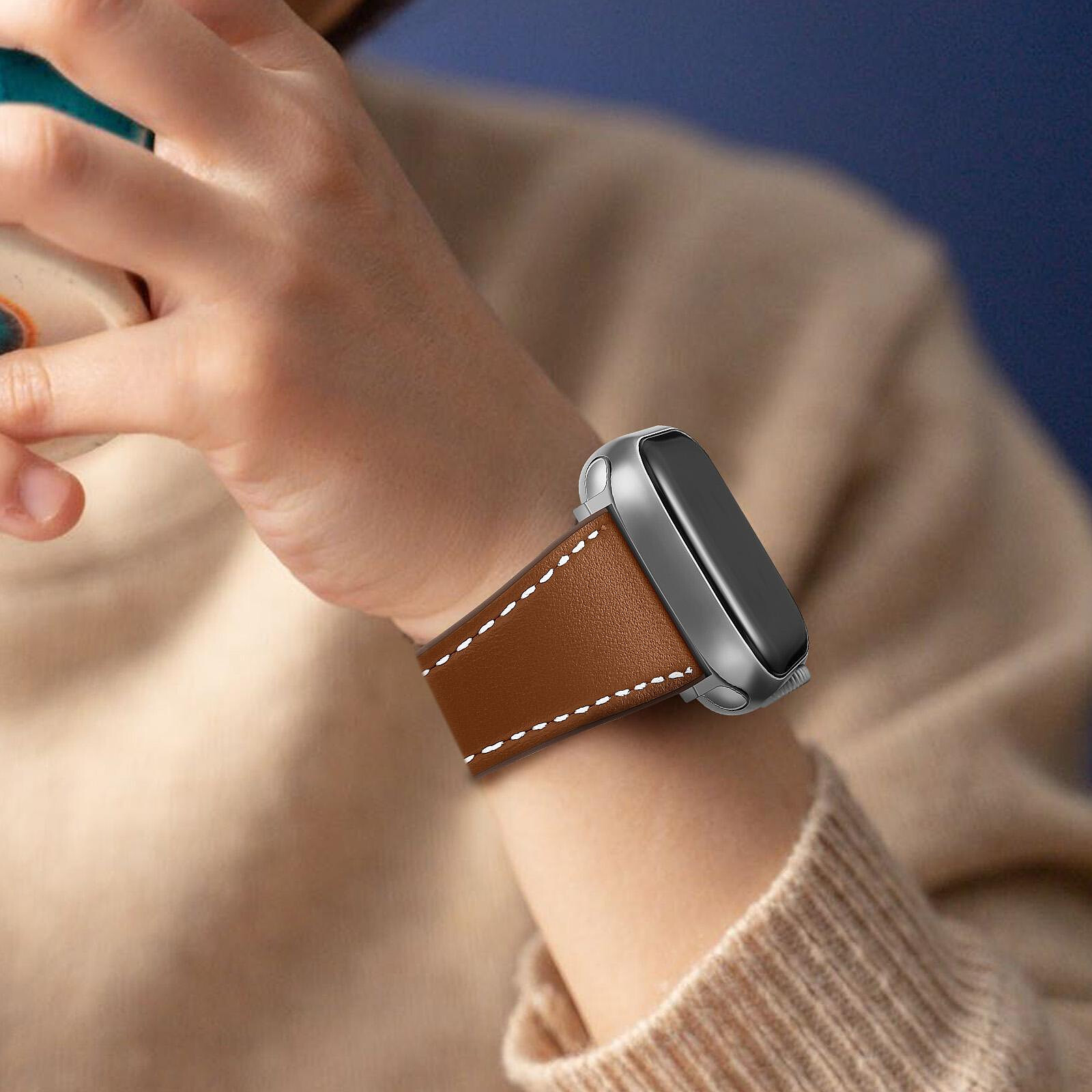 Bracelet cuir Bracelet cuir pour Apple Watch SE, 8, 7, 6, 5, 4, 3, 2, 1  (41, 40, 38 mm) bracelet marron foncé - ✓