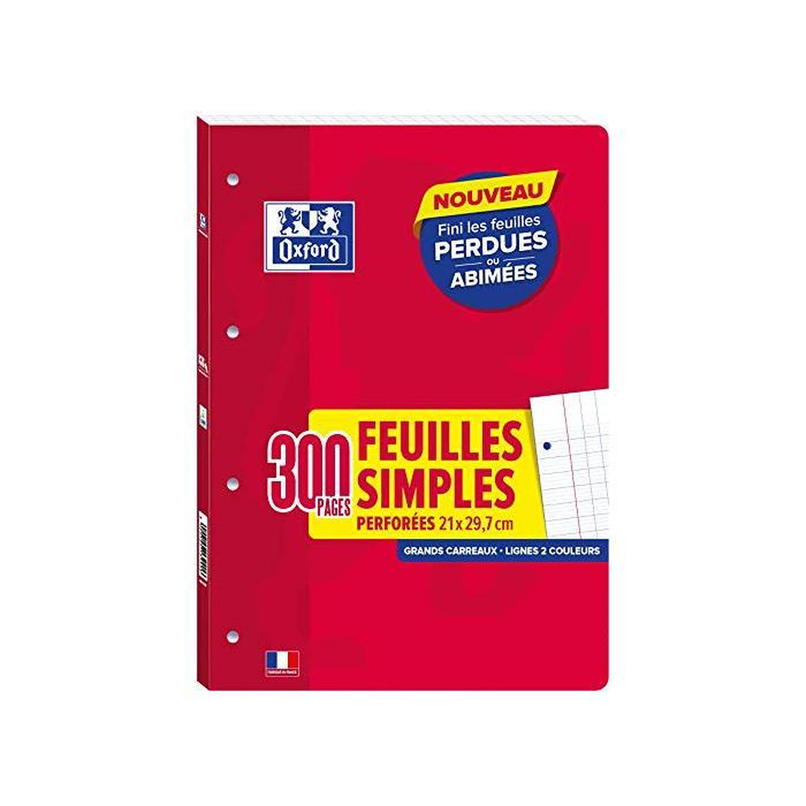OXFORD Blocs 300 Pages (150) Feuillets Mobiles Détachables Perforées 90g A4  Grands Carreaux - Papier spécifique - LDLC