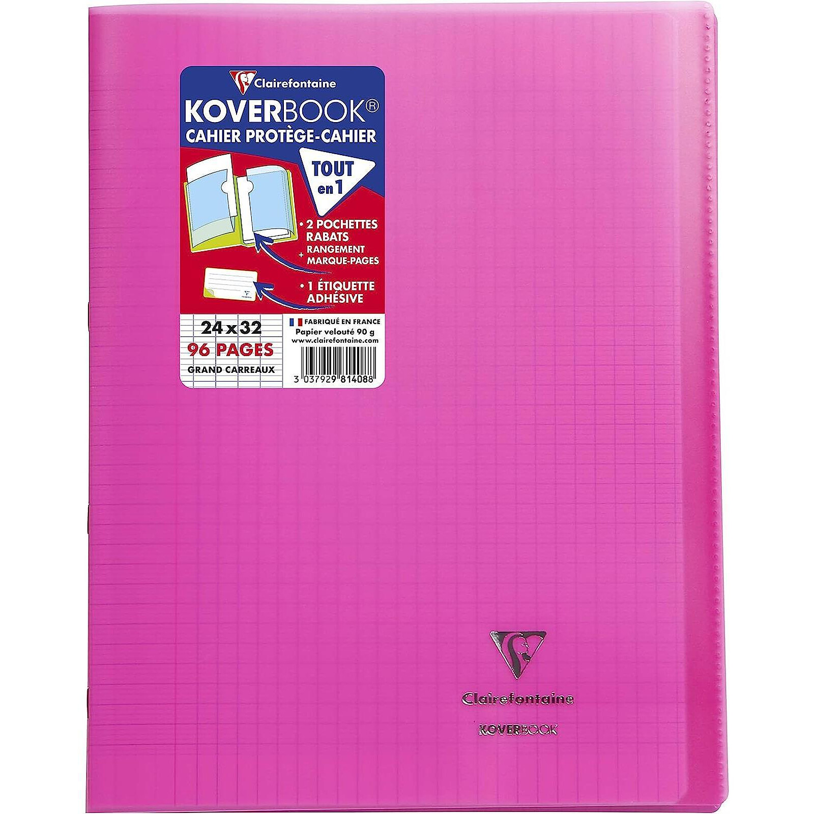 Cahier Polypro 24X32 96P Grands Carreaux Seyes Rose Calligraphe