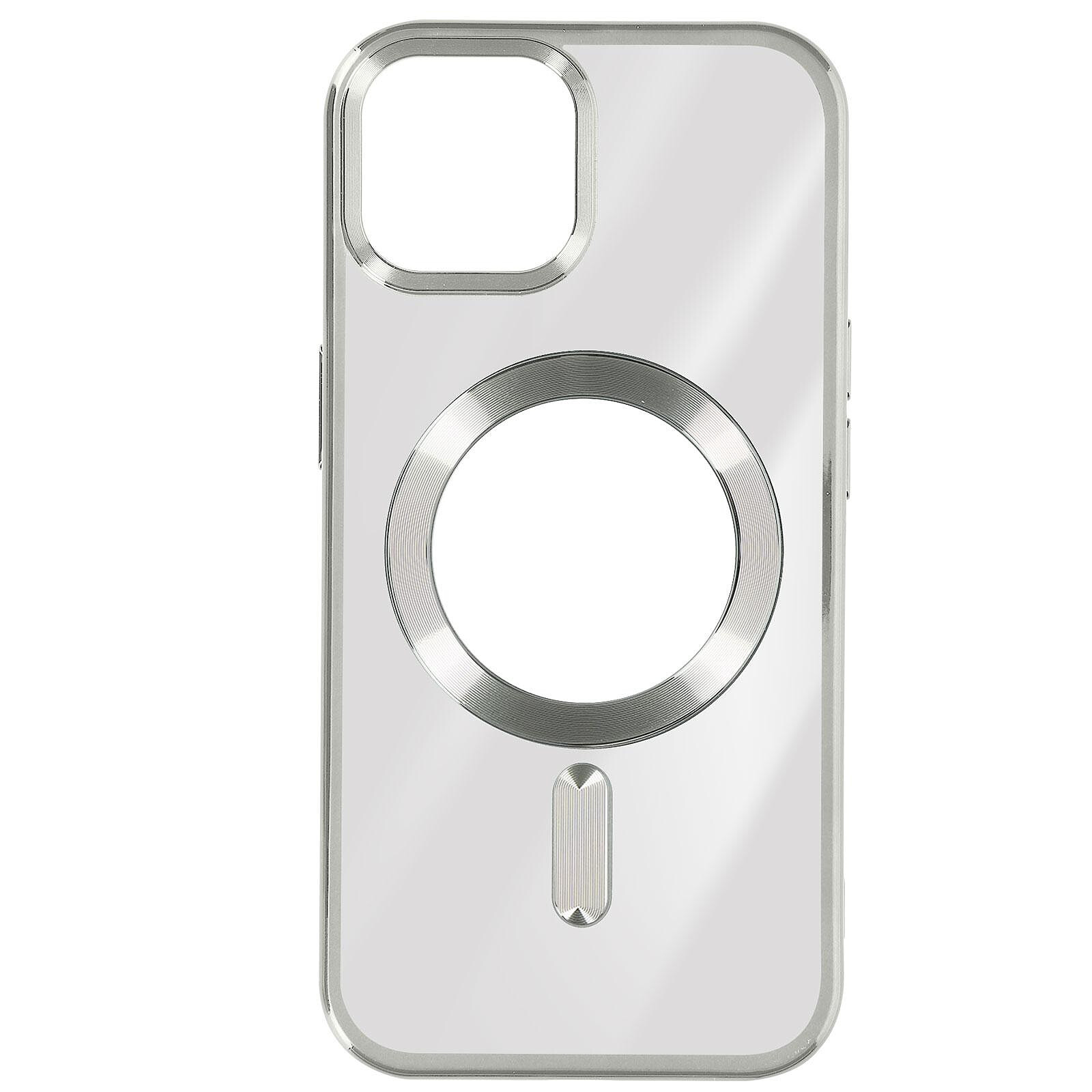 Coque pour iPhone 15 avec Cercle Magnétique et Protection Caméra, Antichoc  Rigide Transparent Contour Rose