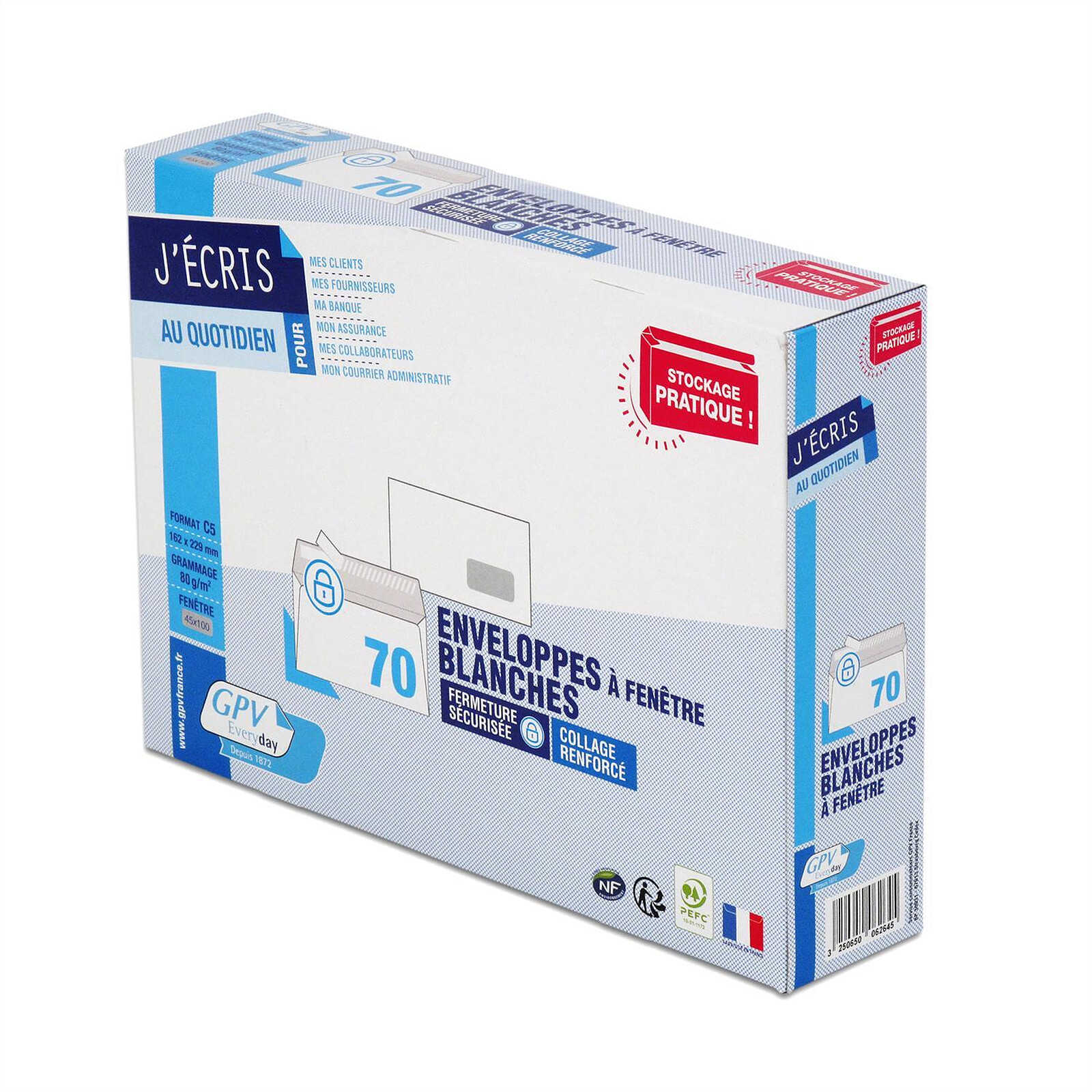 Boîte de 500 enveloppes élection recyclées bleues 90x140 80 g/m²
