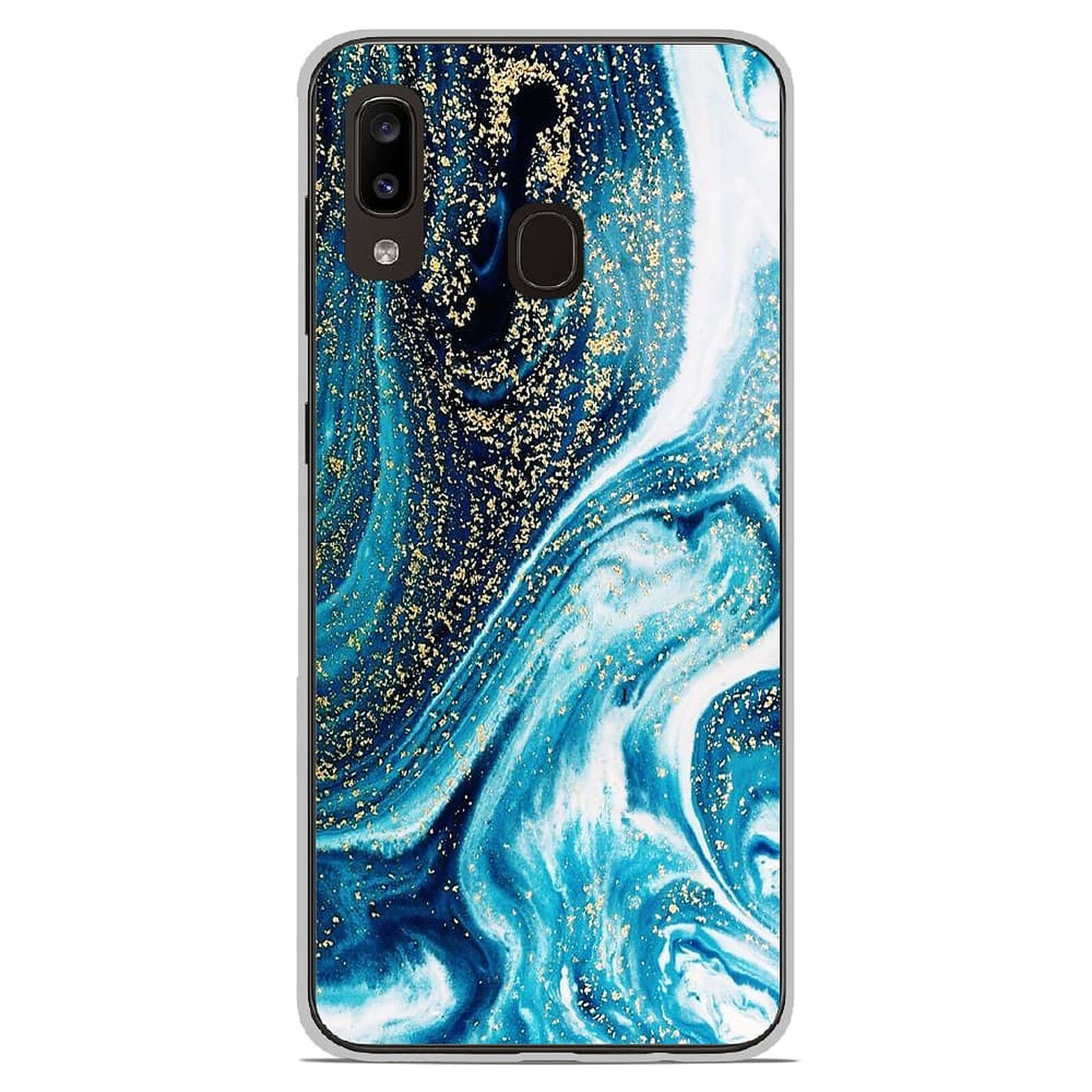سعر سماعة جيروم 1001 Coques Coque silicone gel Samsung Galaxy A20e motif Marbre Bleu Pailleté