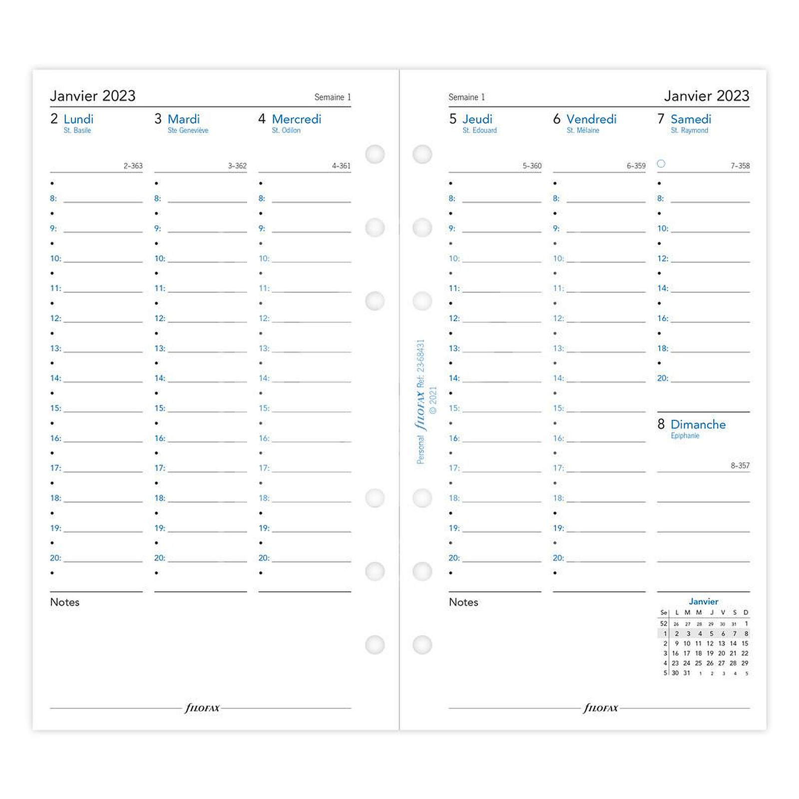 Recharge Agenda 2024 FILOFAX organiseur PERSONAL - 1 jour par page -  95x171mm