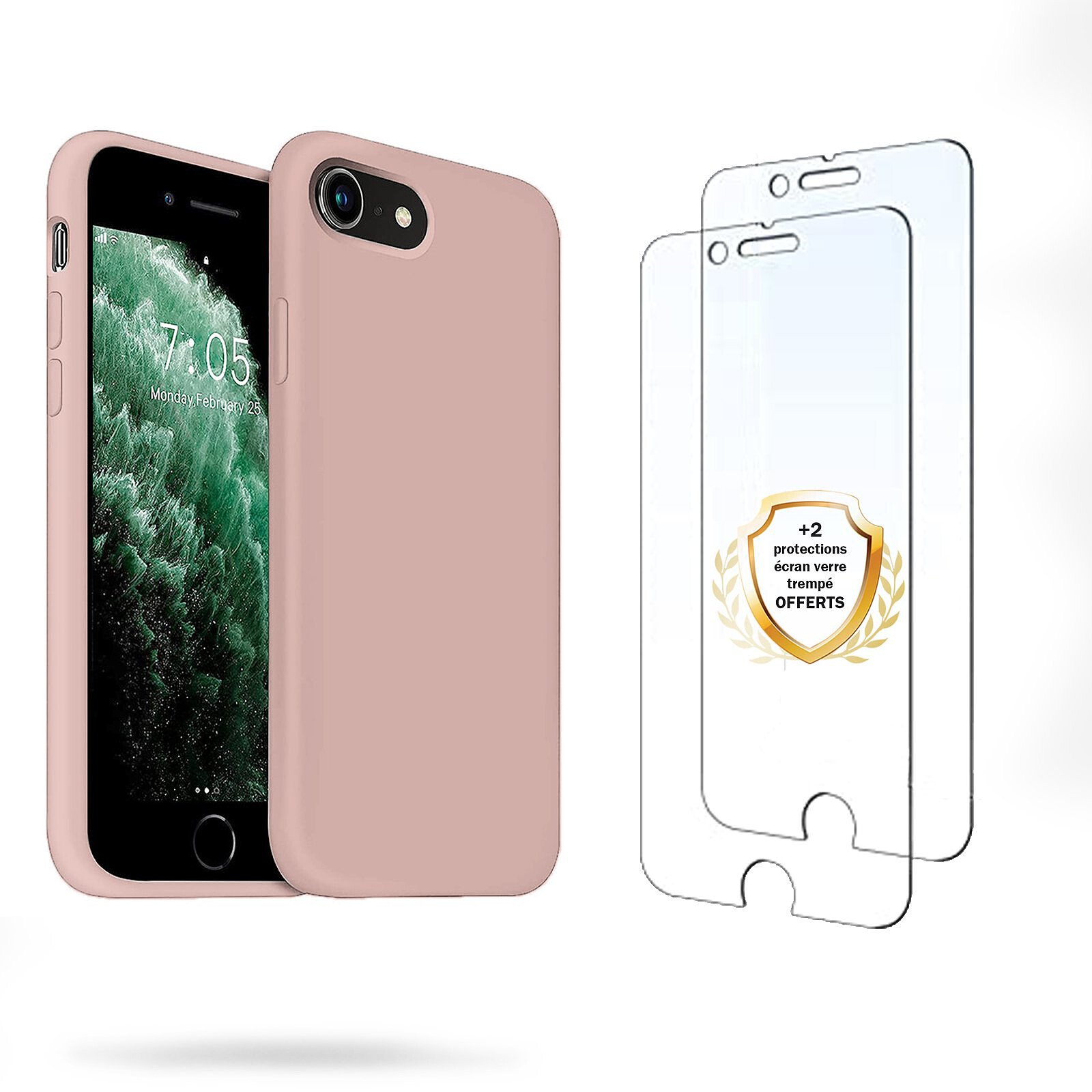 Evetane Coque iPhone 7/8/SE 2020 Silicone liquide Rose + 2 Vitres en Verre  trempé Protection écran Antichocs - Coque téléphone - LDLC