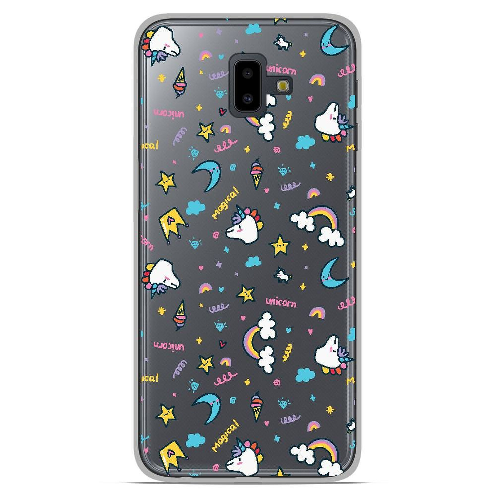 مكتب كرتوني 1001 Coques Coque silicone gel Samsung Galaxy J6 Plus 2018 motif Licorne rainbow - Coque téléphone 1001Coques sur LDLC